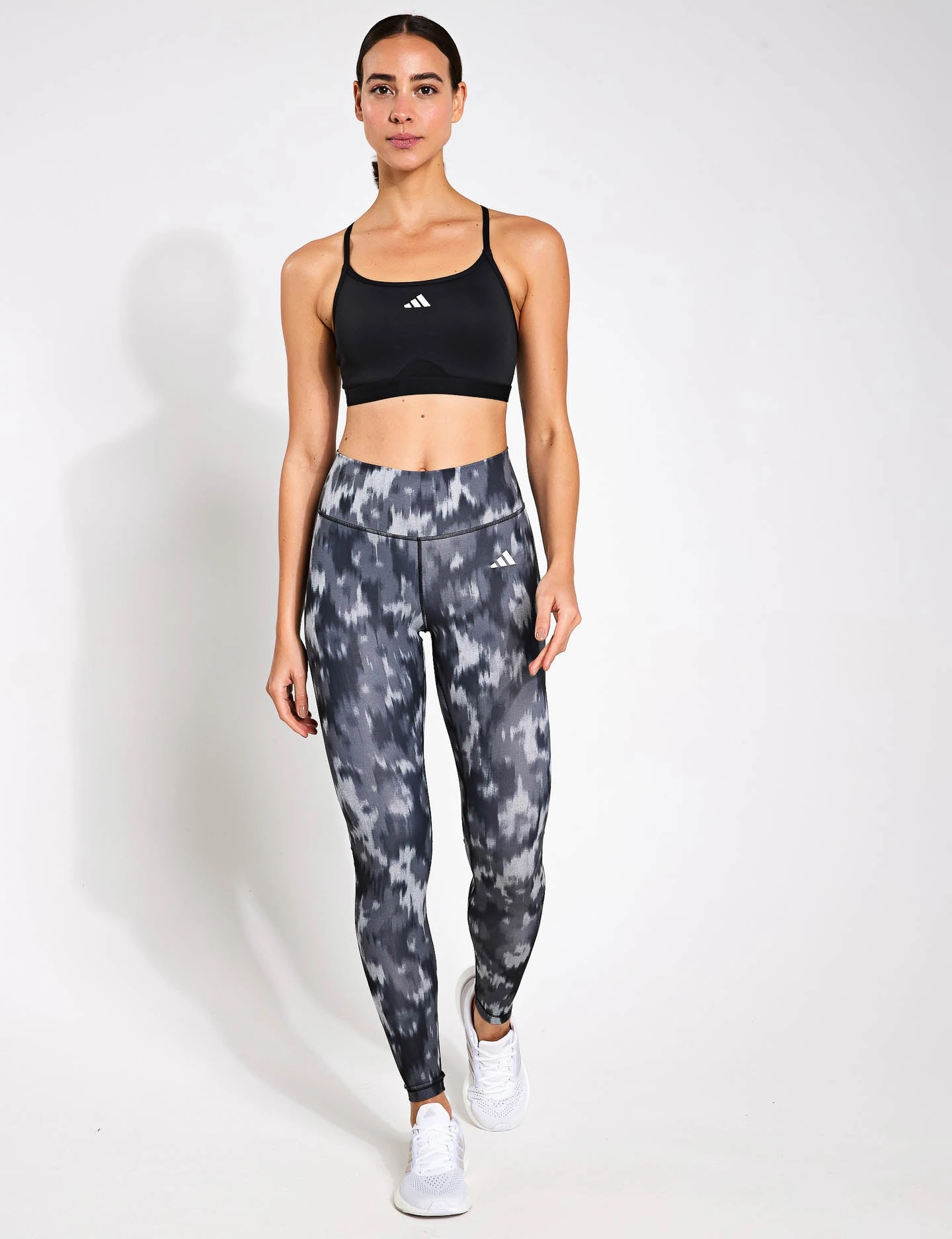 Optime Essentials Allover Print Flower Tie-Dye Leggings - Black/Grey Five Cozy Touch Speed Ready