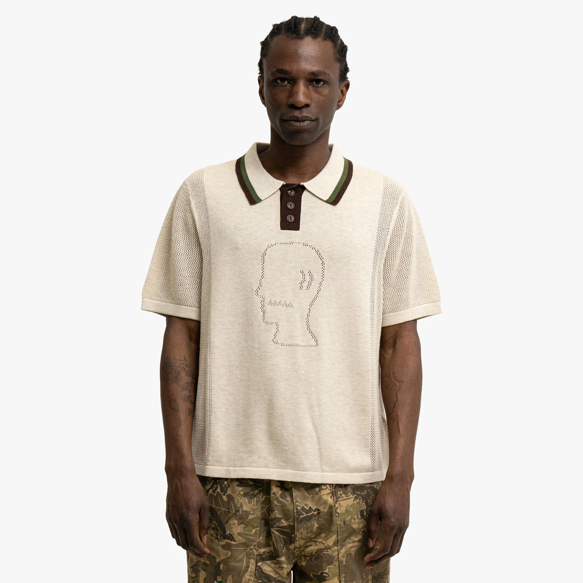 Subtle Details Premium Feel Brain Dead Logo Head Polo Natural