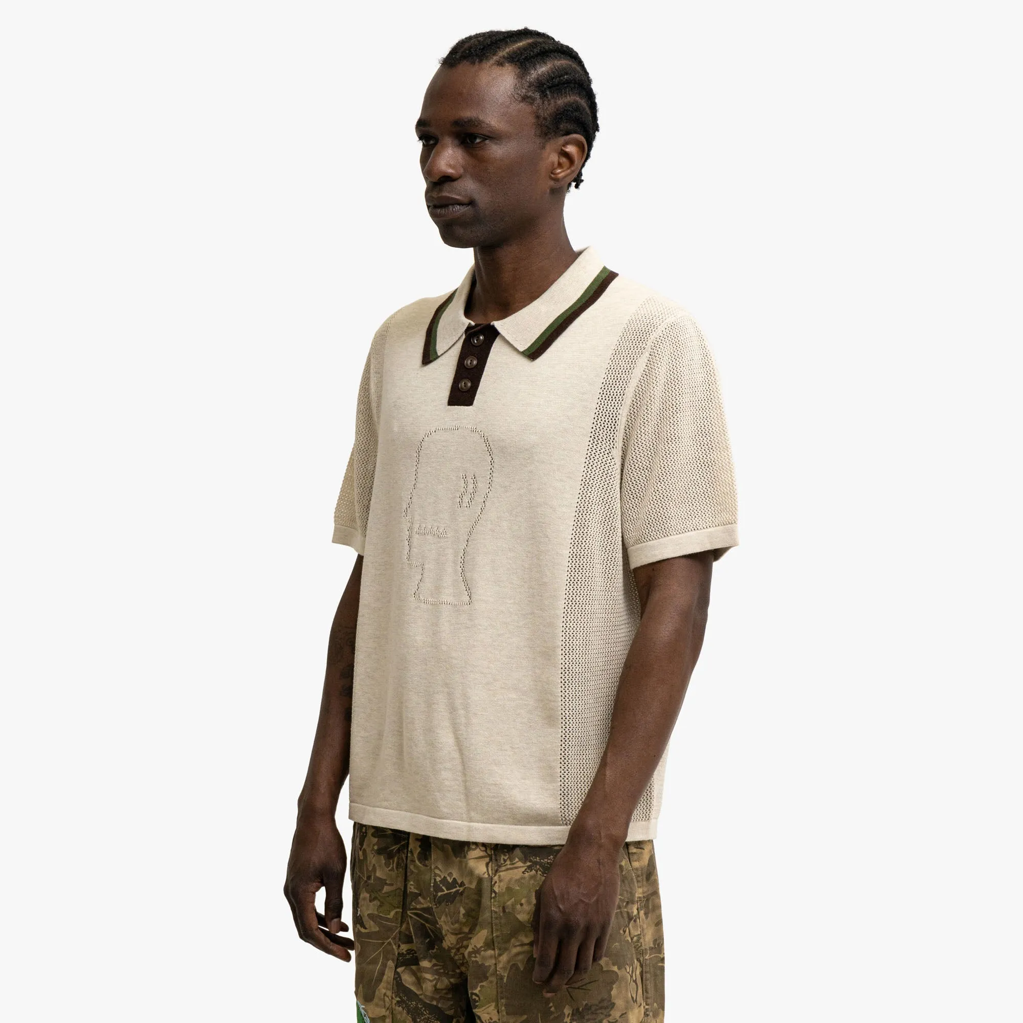 Brain Dead Logo Head Polo Natural Ultra Soft Interior