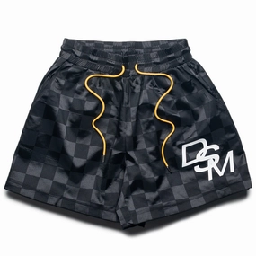 Move Easy Diet Starts Monday Checkered Shorts - Black