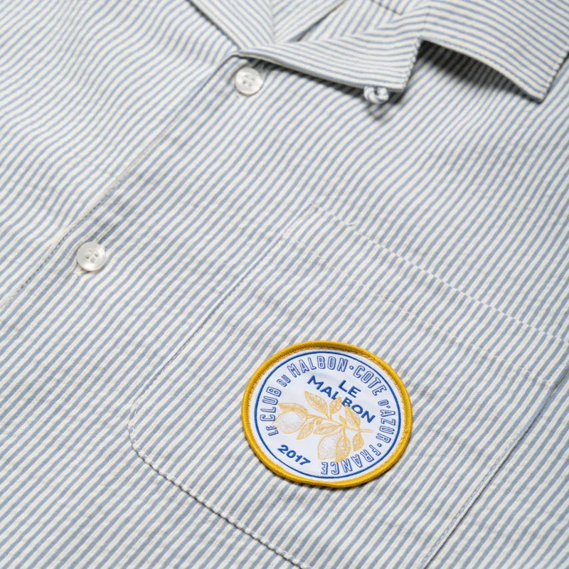Malbon Golf Saint Tropez Seersucker L/S Shirt - Blue Embroidered Detail Trend-Driven