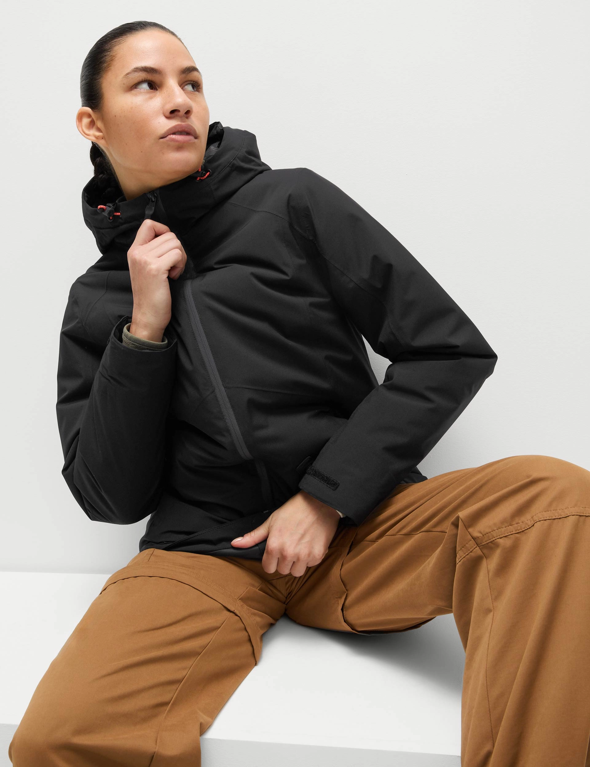 Slim Fit Styles Wrinkle Free Exterior Padded Waterproof Hooded Jacket - Black