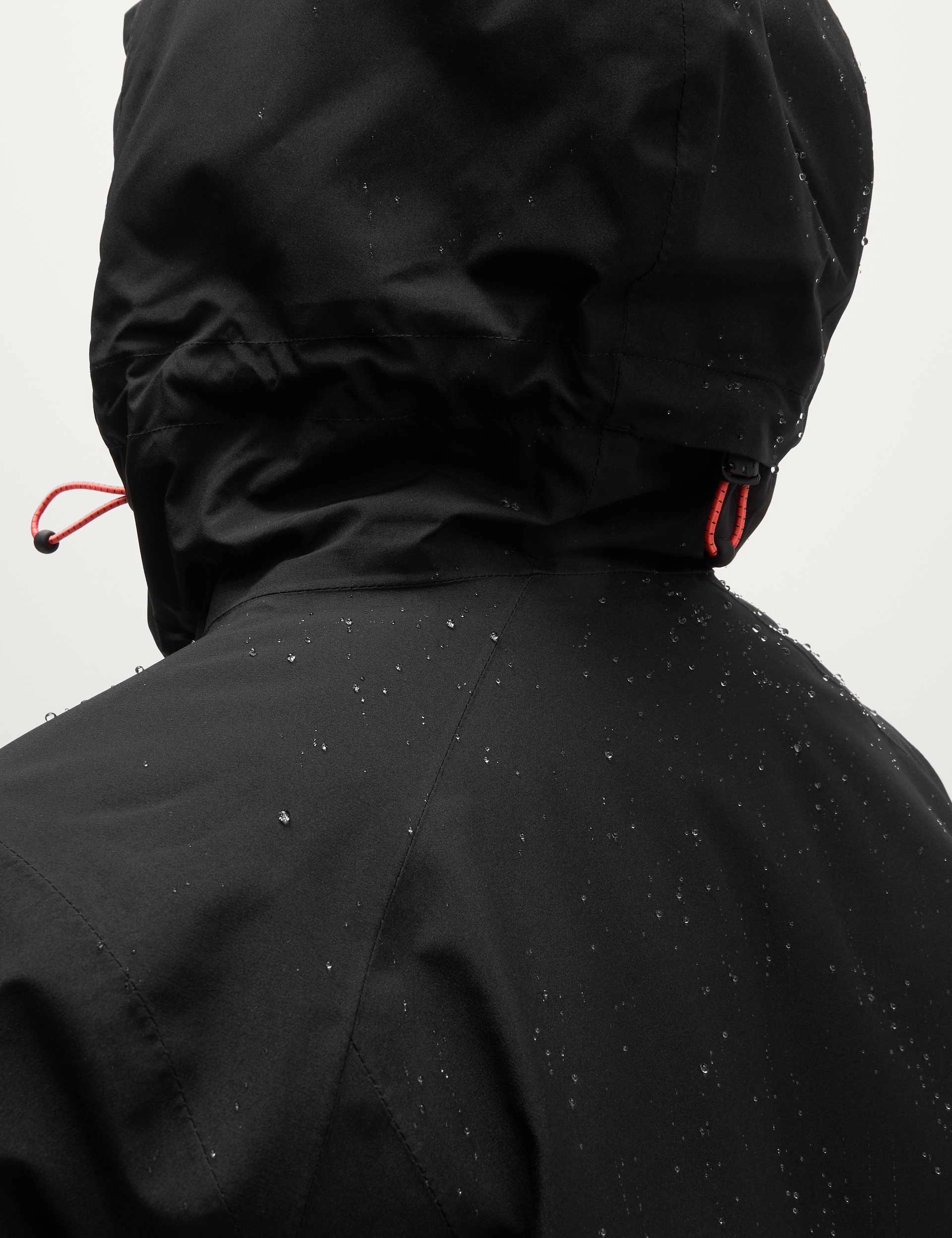 Thermoplastic Elastomer Trim Padded Waterproof Hooded Jacket - Black
