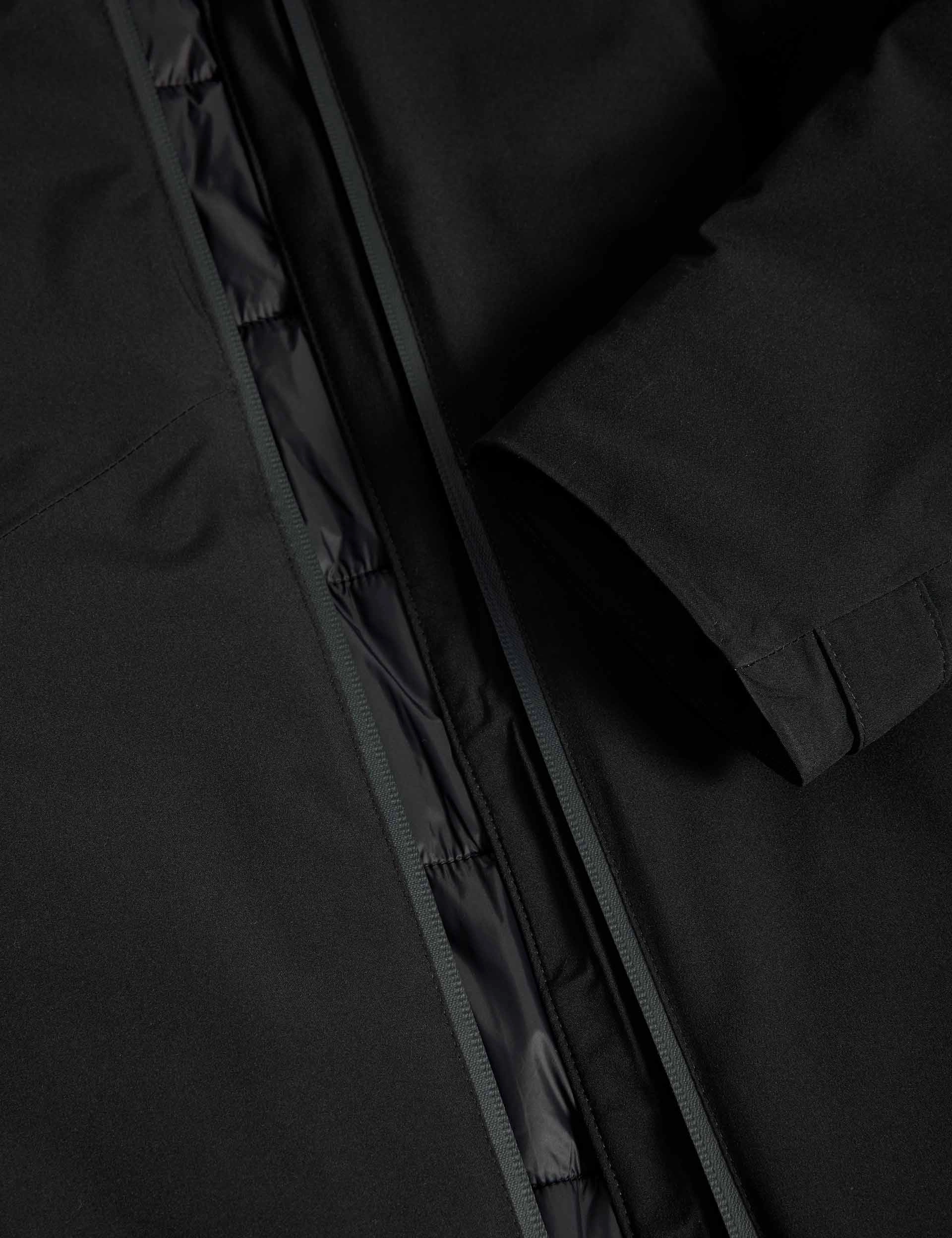 Padded Waterproof Hooded Jacket - Black Flexible Side Gussets Soft Lined Interior