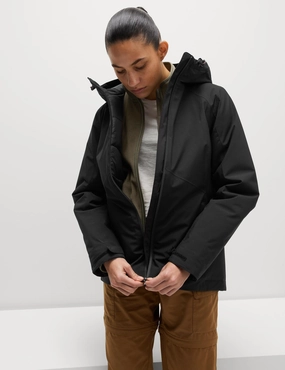 Thermal Reflective Lining DoubleStitchSeams Padded Waterproof Hooded Jacket - Black