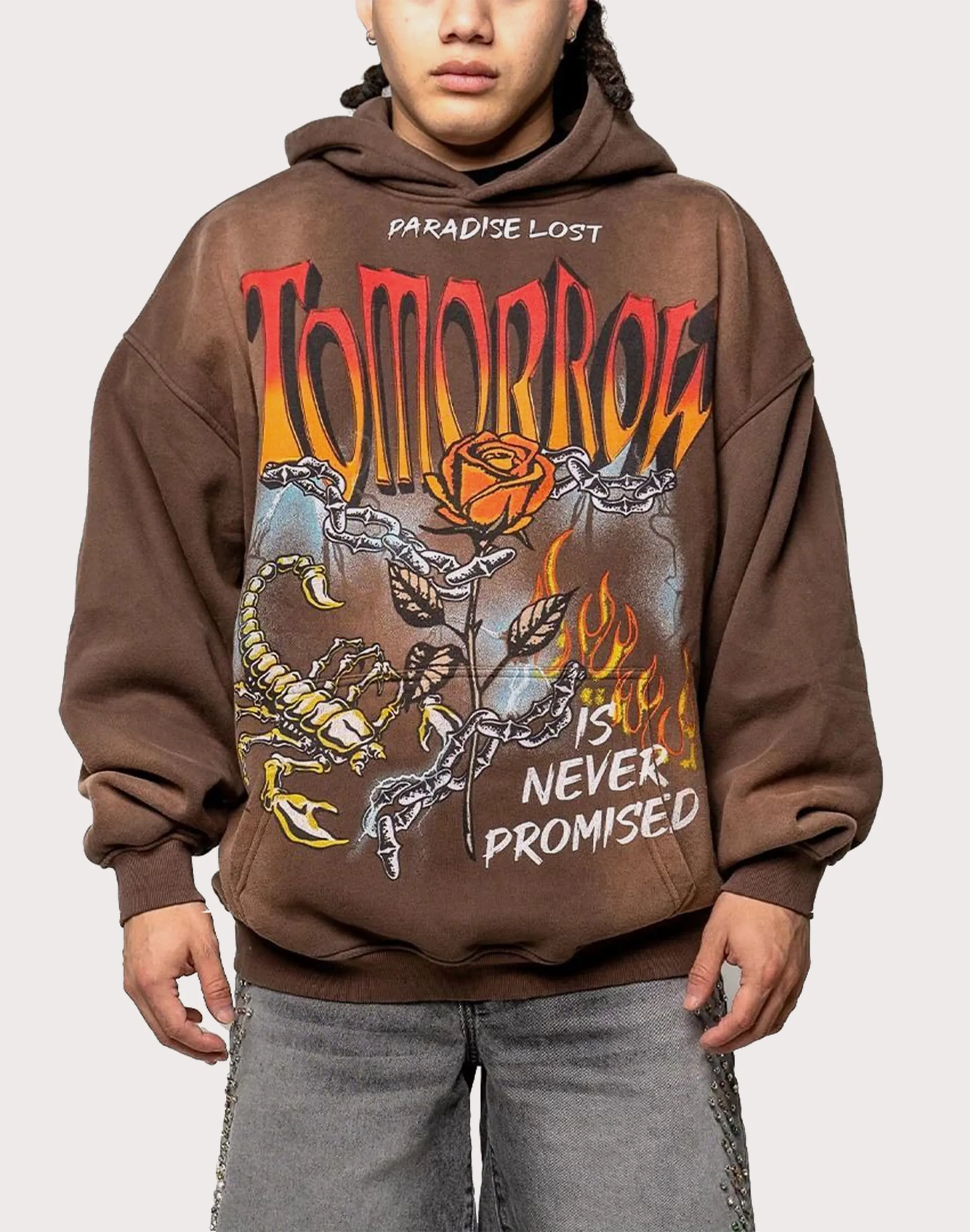 Paradise Lost Paradise Lost Tomorrow Is Never Promised Men's Brown Hoodie AdjustableWaistband Lightweight Material