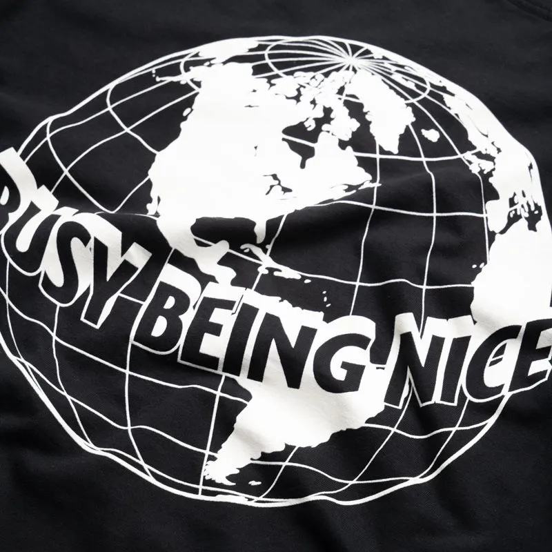 Politics Busy Being Nice Worldwide Tee - Black wide legs sleep shorts silhouette