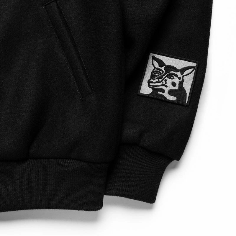 Barrier Seam Construction Parra Dog Faced Varsity Jacket - Black