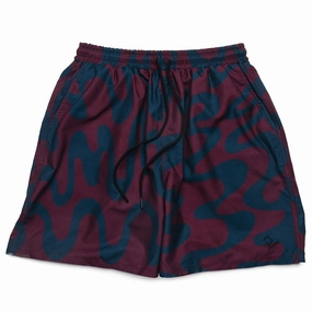 Parra Splashed Swim Shorts - Burgundy Adjustable Waist