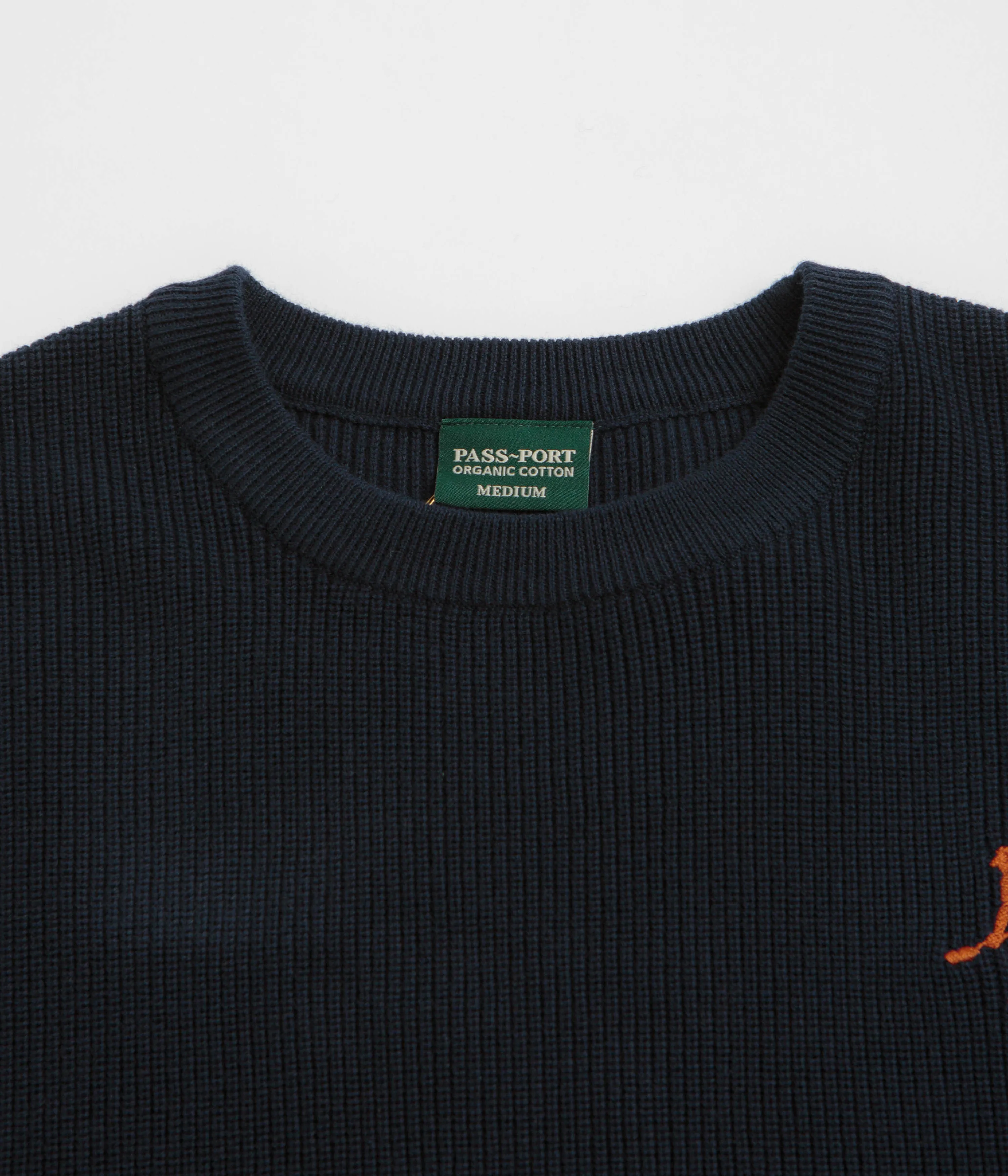 Pass Port Organic Cotton Stripe Knit Sweatshirt - Navy crew neck product geometric precision