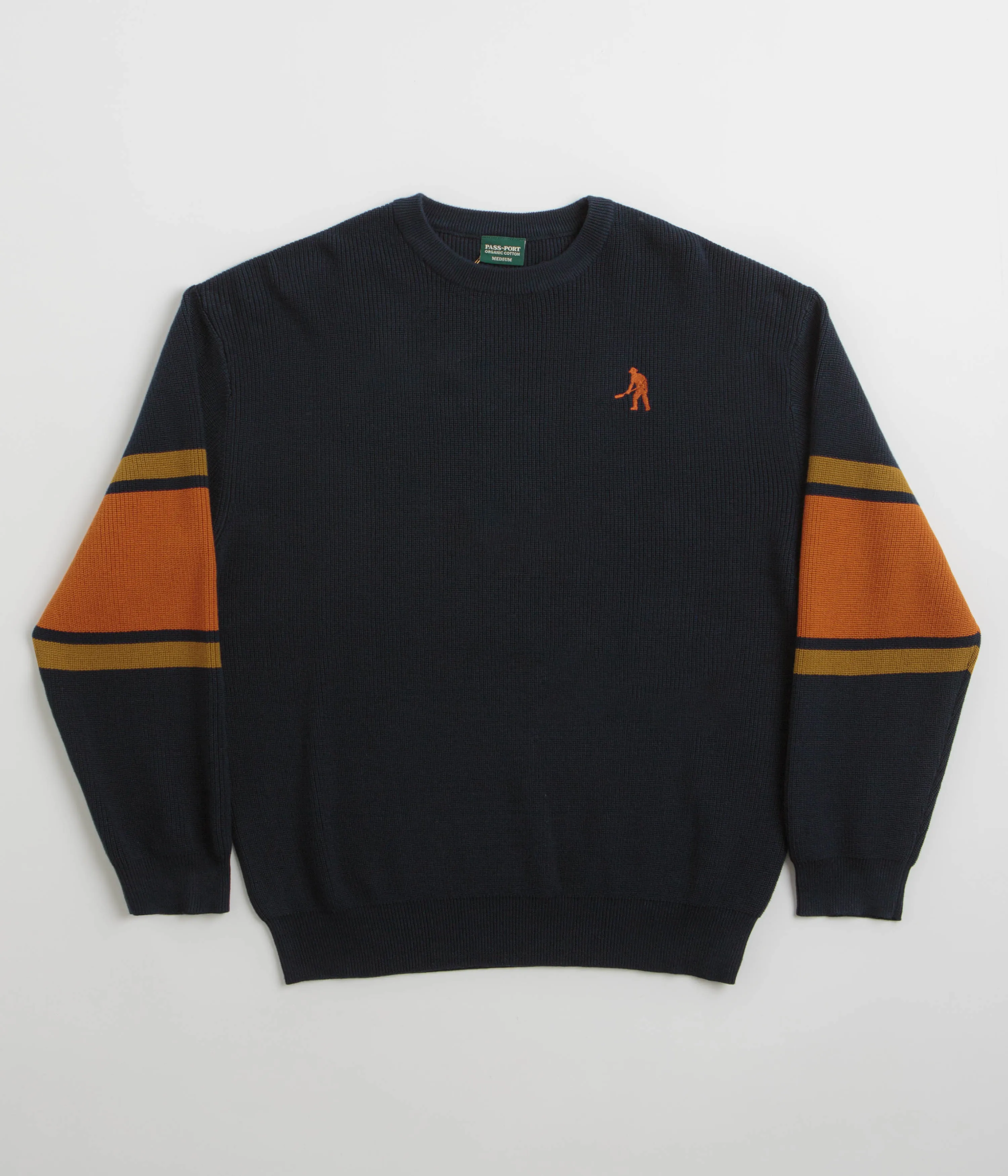 keychain accents Graduation wear Pass Port Organic Cotton Stripe Knit Sweatshirt - Navy
