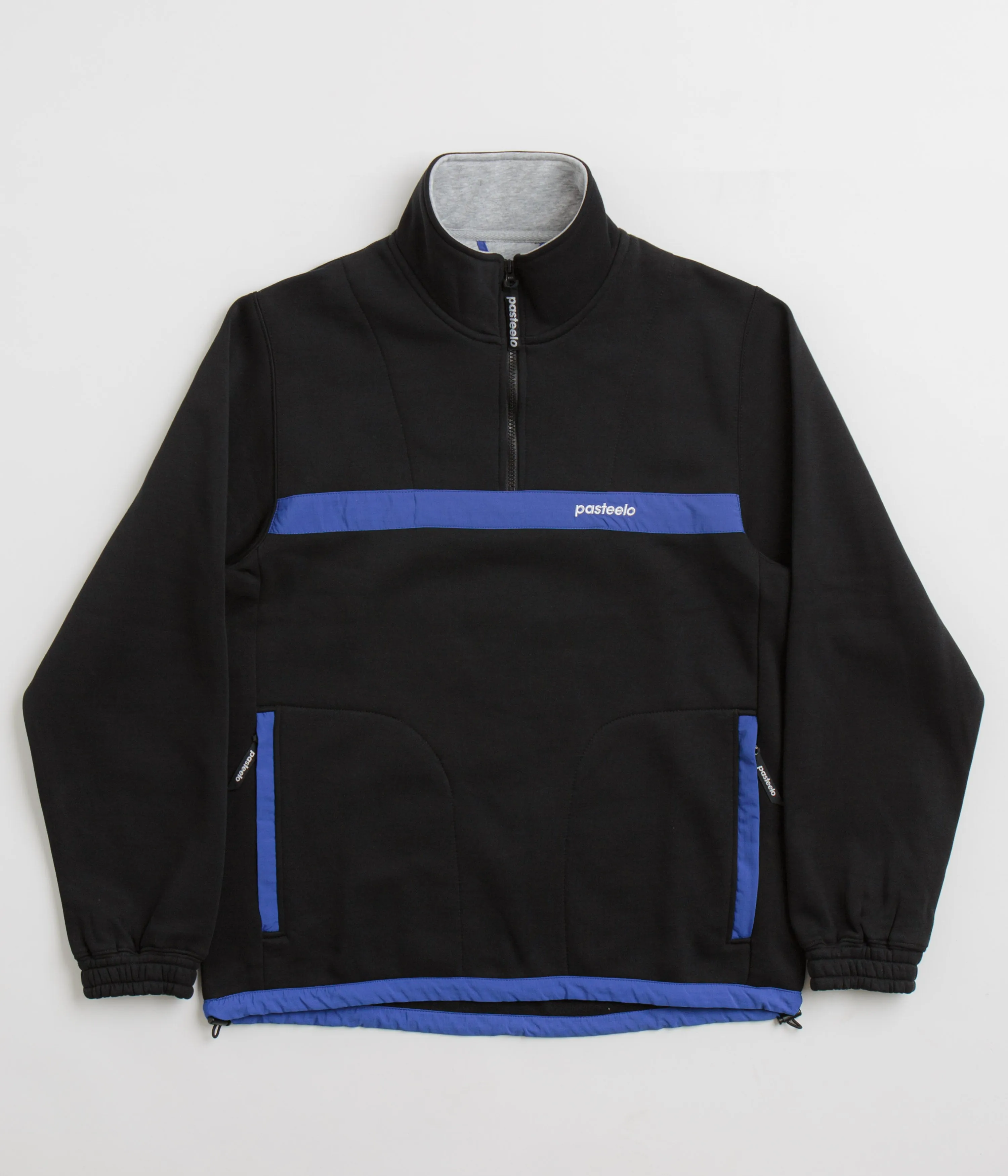 Minimalist Design Pasteelo Contrast 1/4 Zip Sweatshirt - Black / Royal