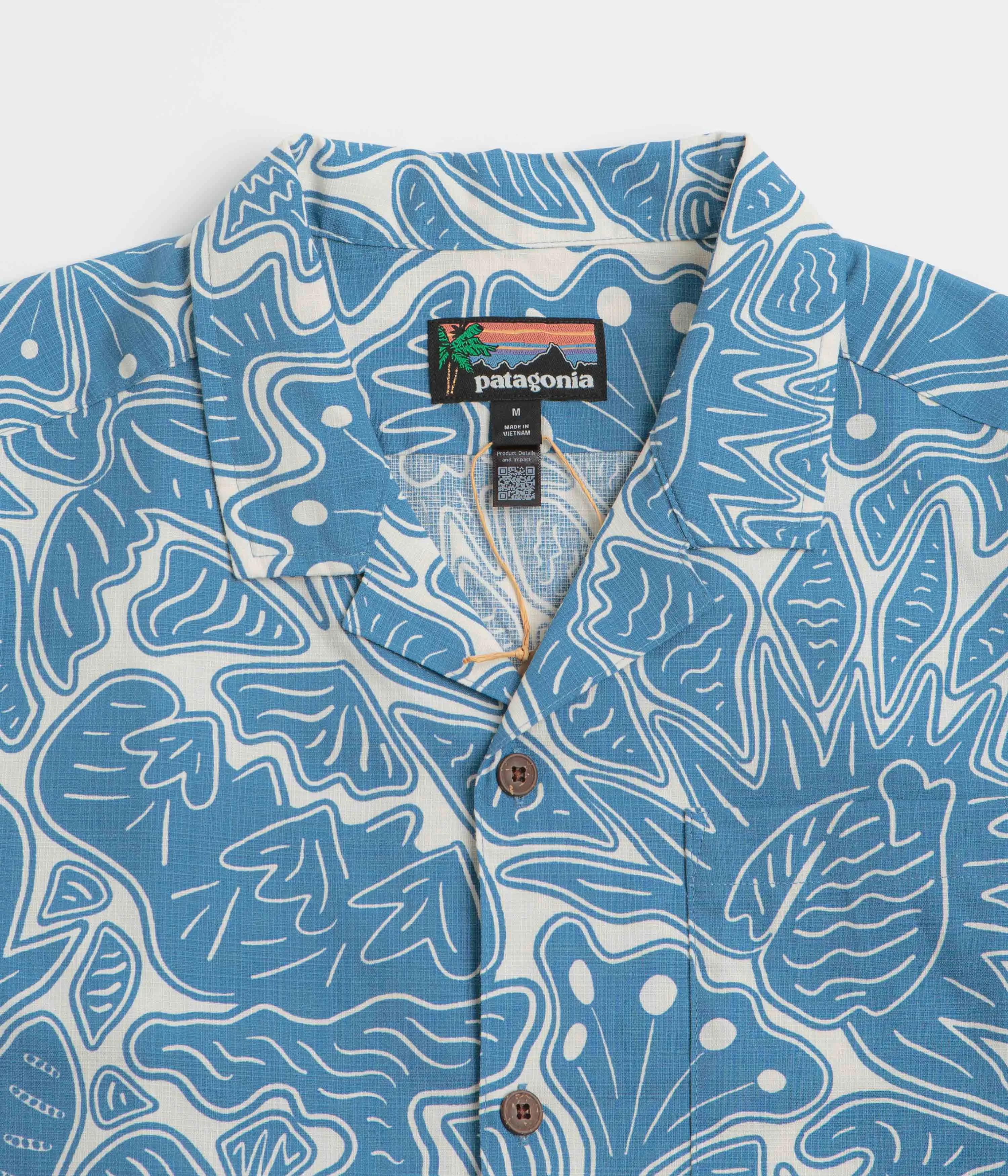 Neutral Toned Stitching Patagonia Tidal Threads Camp Shirt - Bees and Flowers: Still Blue