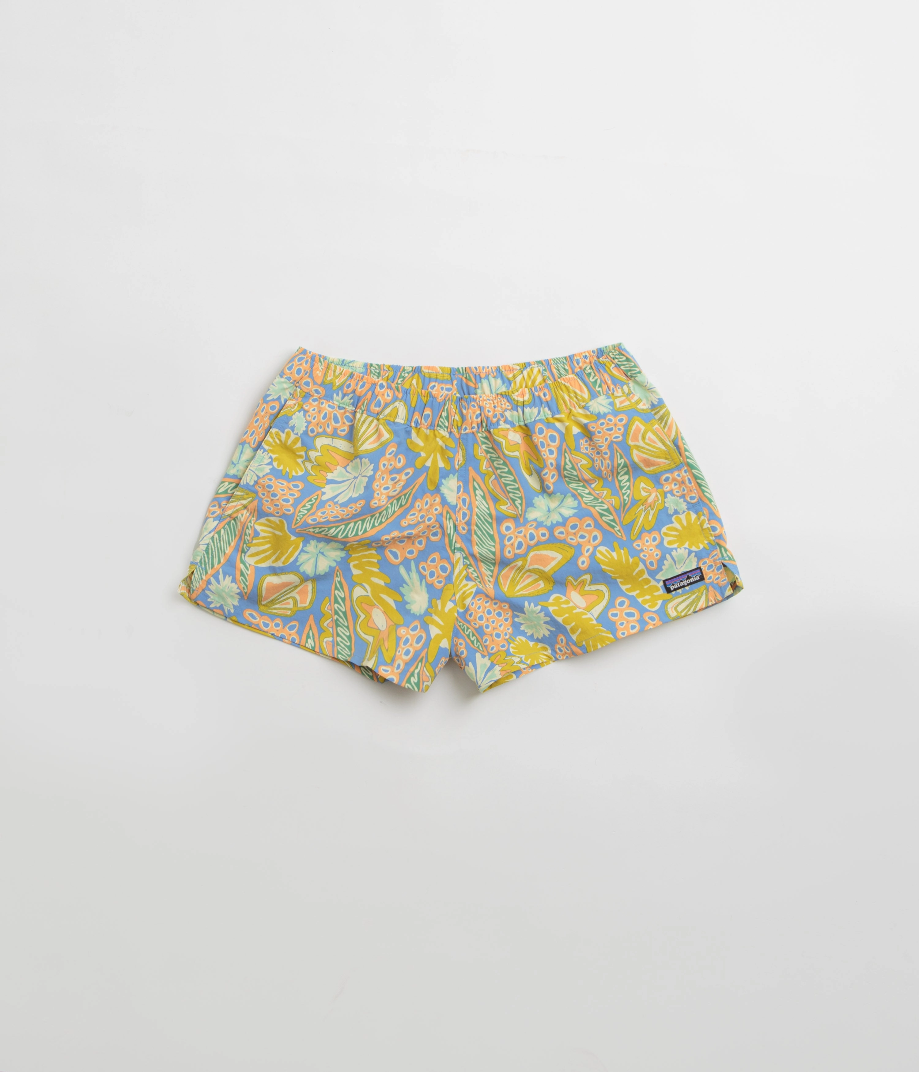 Tapered leg Laser Cut Perforations Patagonia Womens Barely Baggies 2.5" Shorts - Wrasse: Wetland Blue