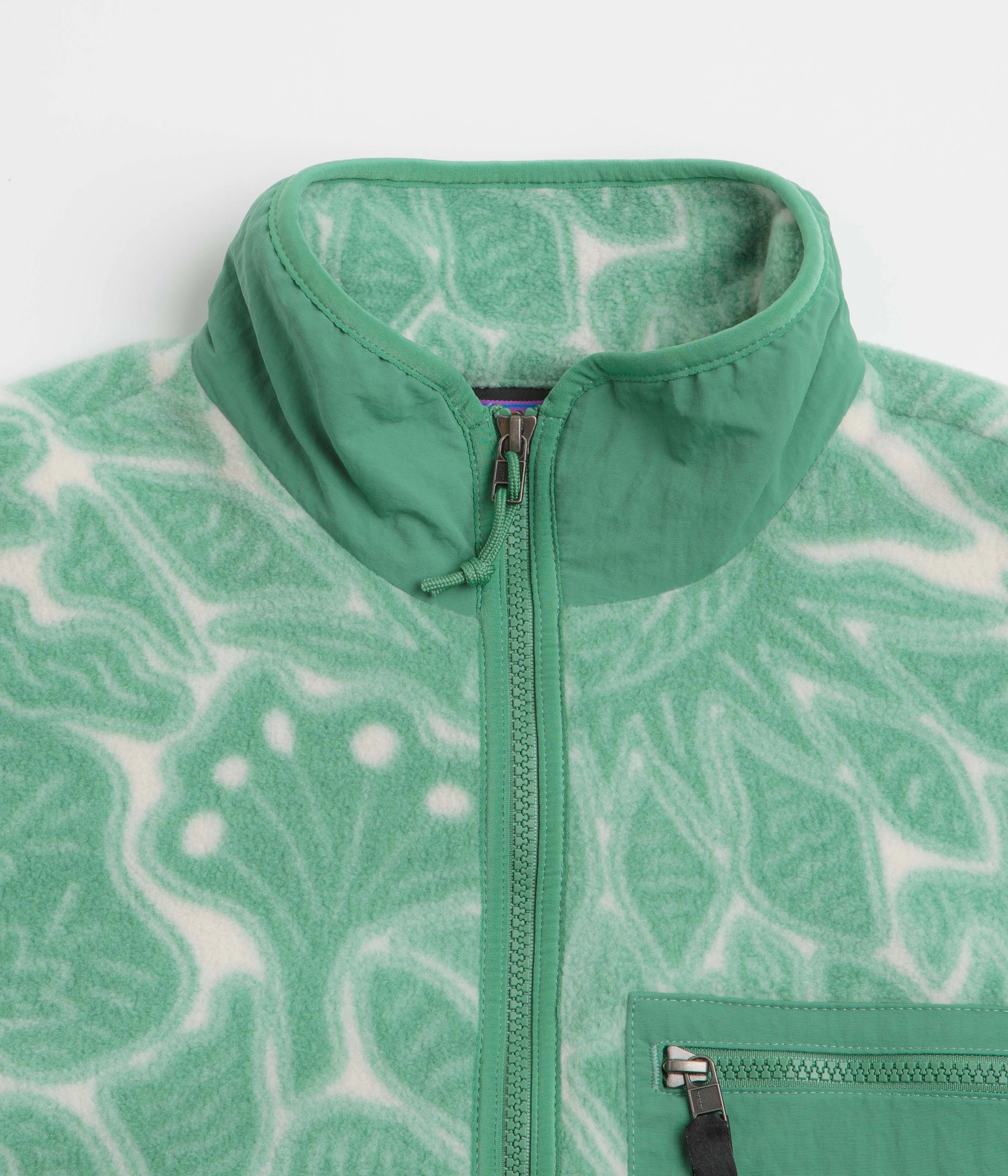 Patagonia Womens Synchilla Fleece Jacket - Bees and Flowers: Heartleaf Green Collarless