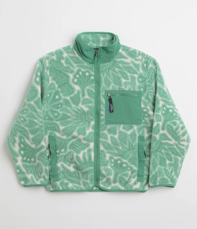 Patagonia Womens Synchilla Fleece Jacket - Bees and Flowers: Heartleaf Green NonBulkyFit Taped Zippers