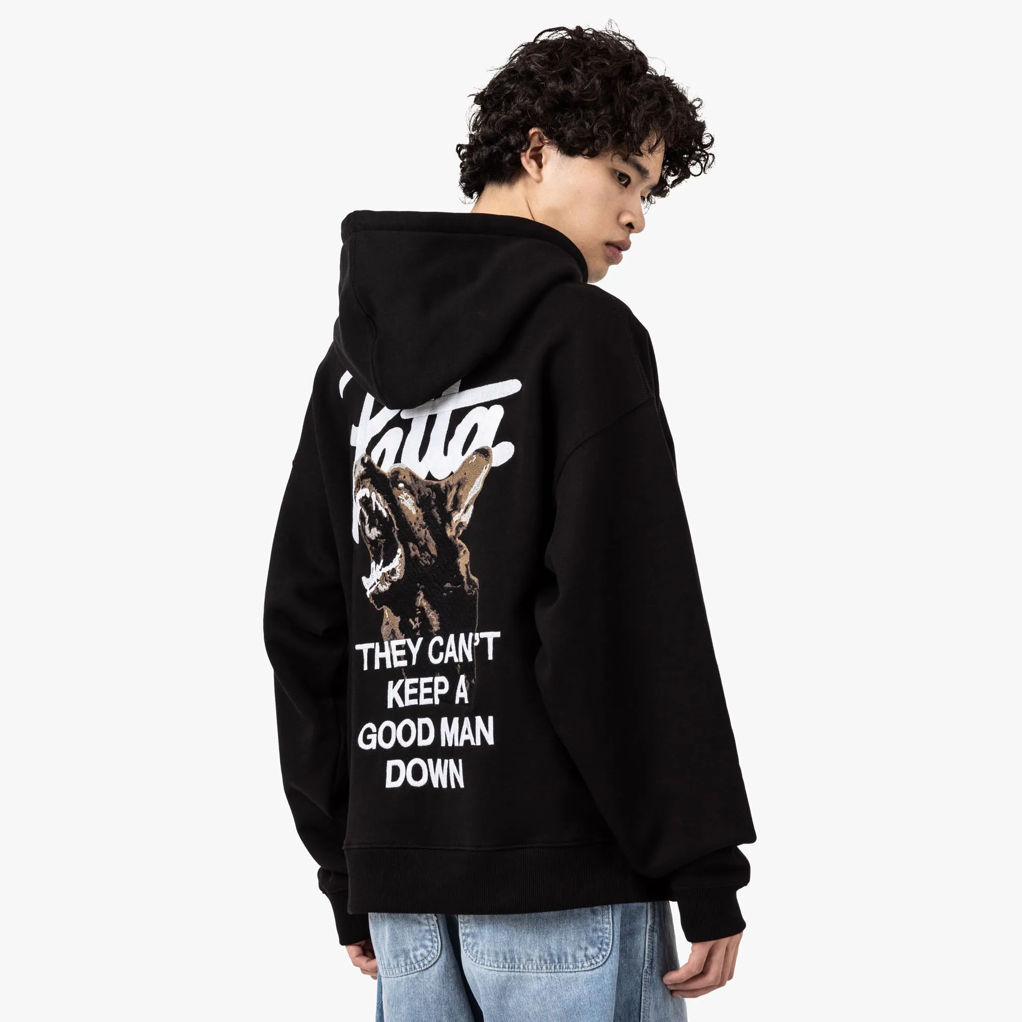 Warm in winter City Staple Patta Patta Bark Boxy Hooded Sweater Black