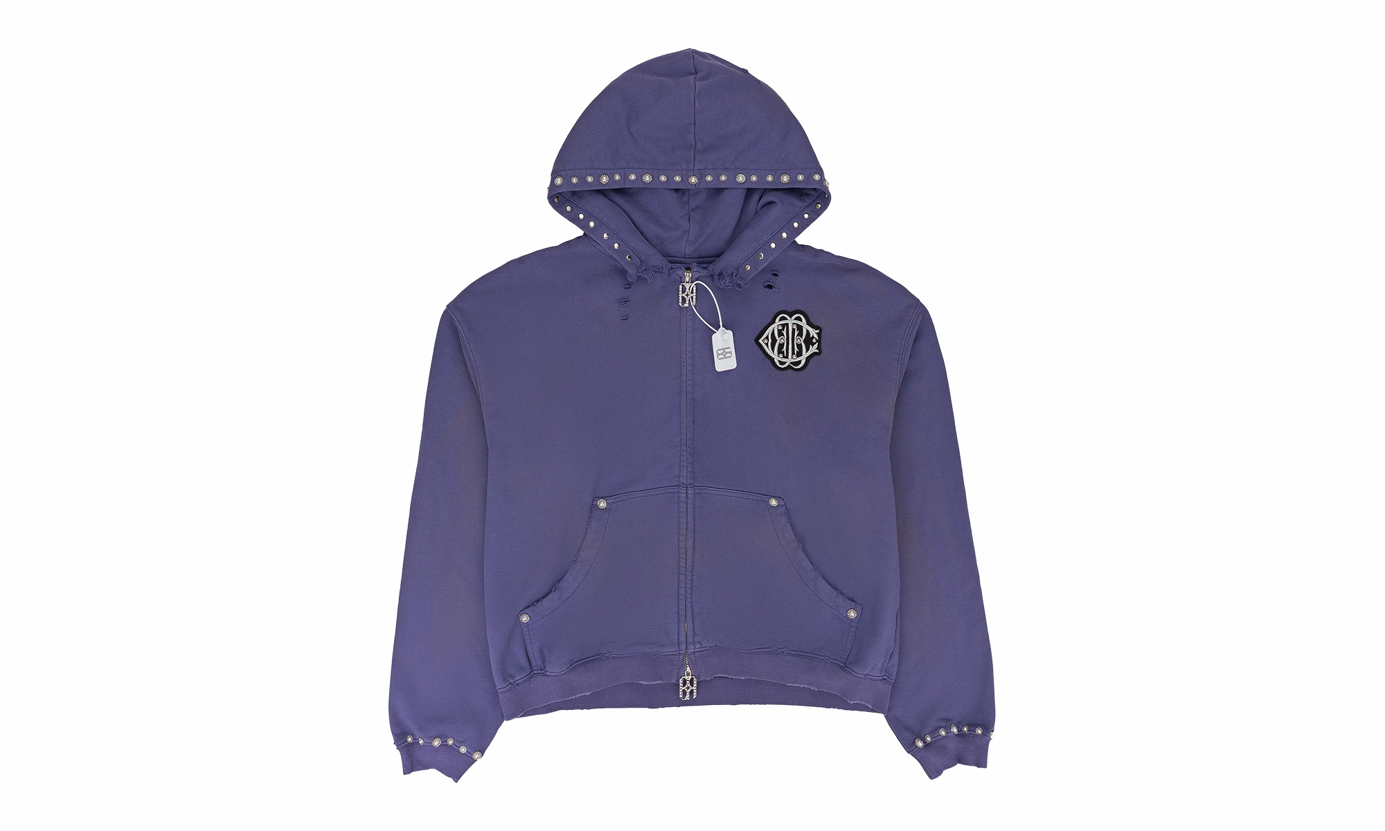 PEARL STUDDED BOXY ZIP HOODIE "PURPLE"