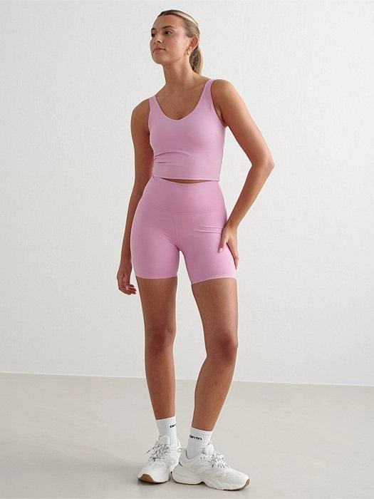 Peony Pink Sense Midi Biker Shorts Stretchy Hemline