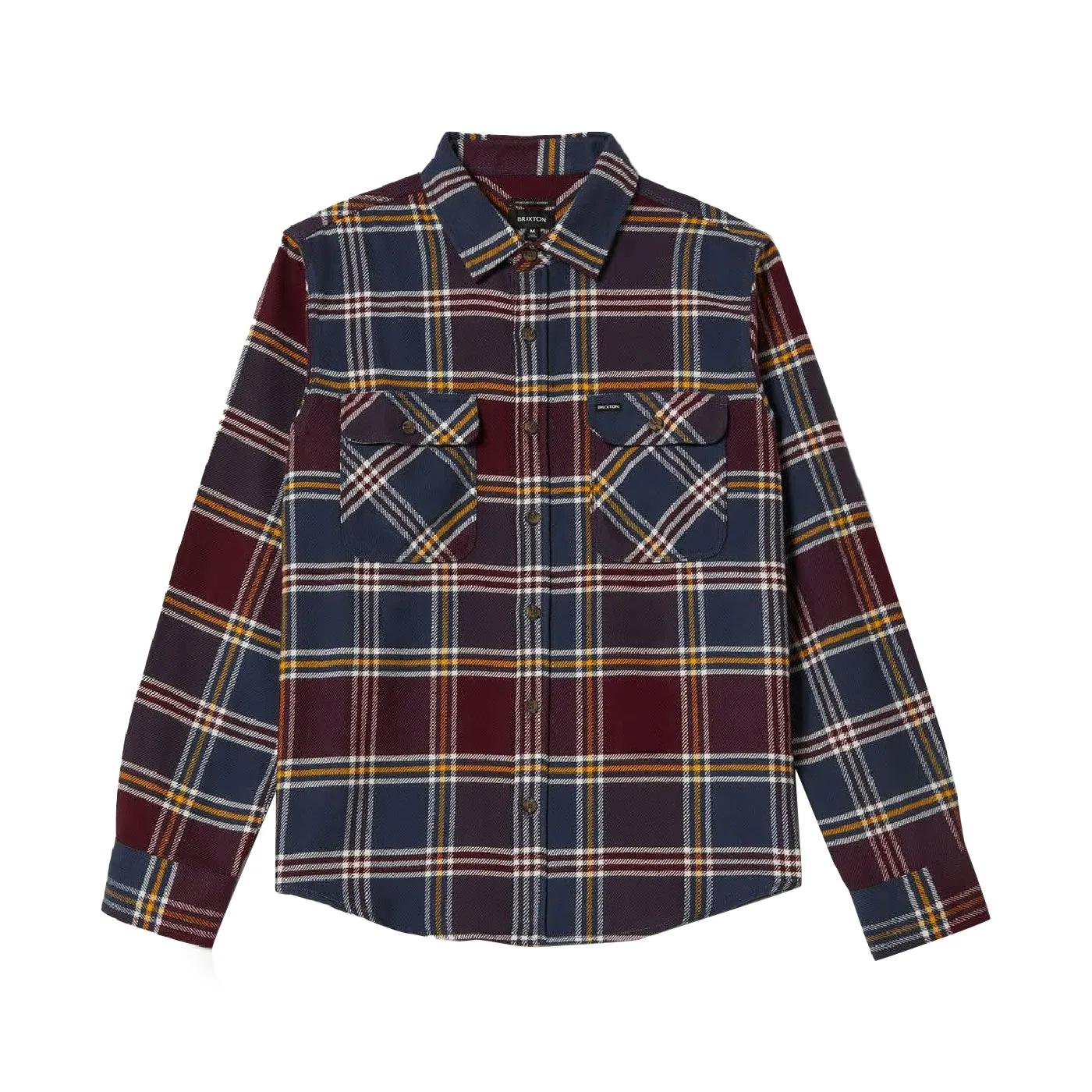 Brixton Bowery L/S  Flannel Shirt - Mood Indigo / Port / Saffron Minimalist Style