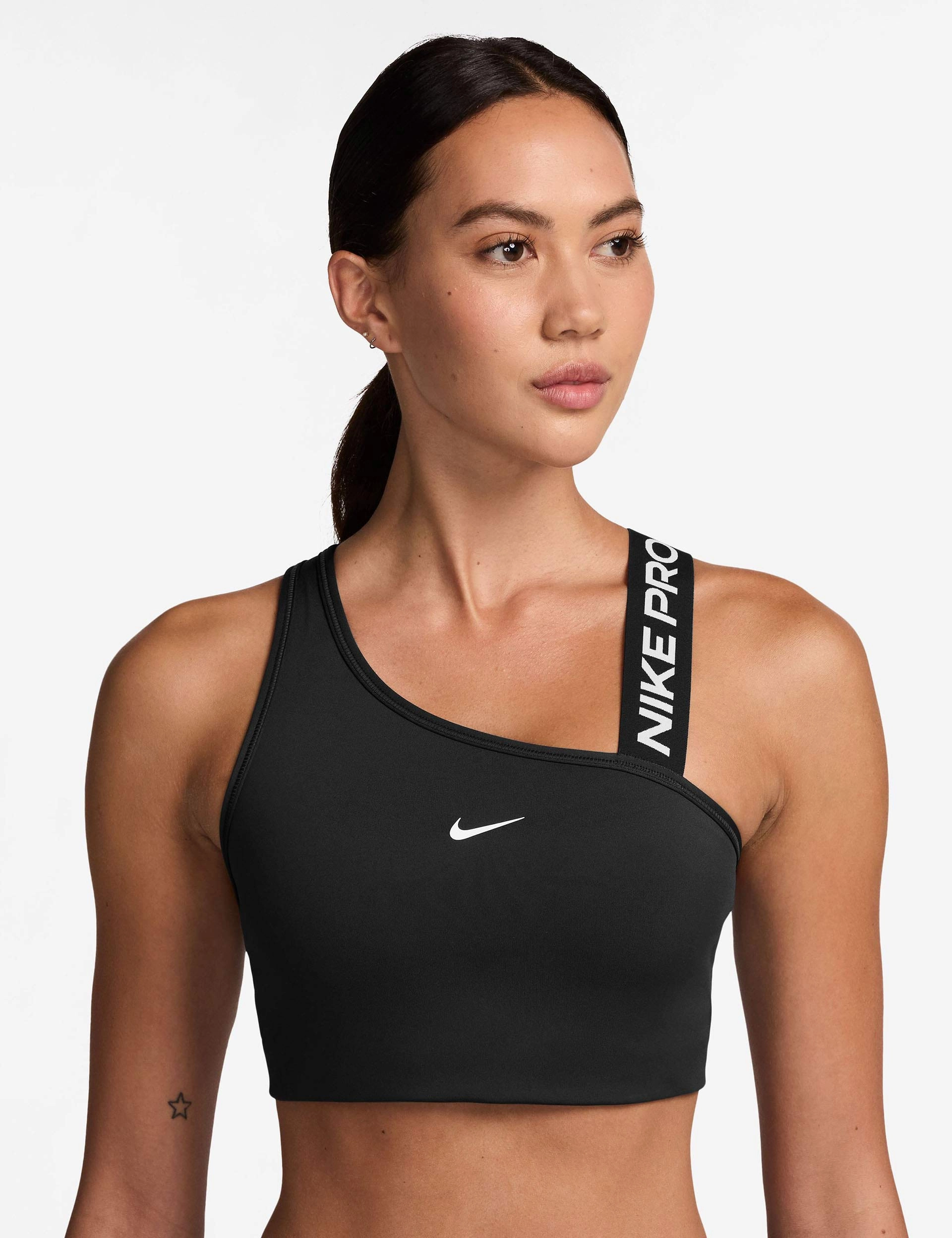 Lightweight Bra Soft Microfiber Pro Swoosh Asymmetrical  Bra - Black/White