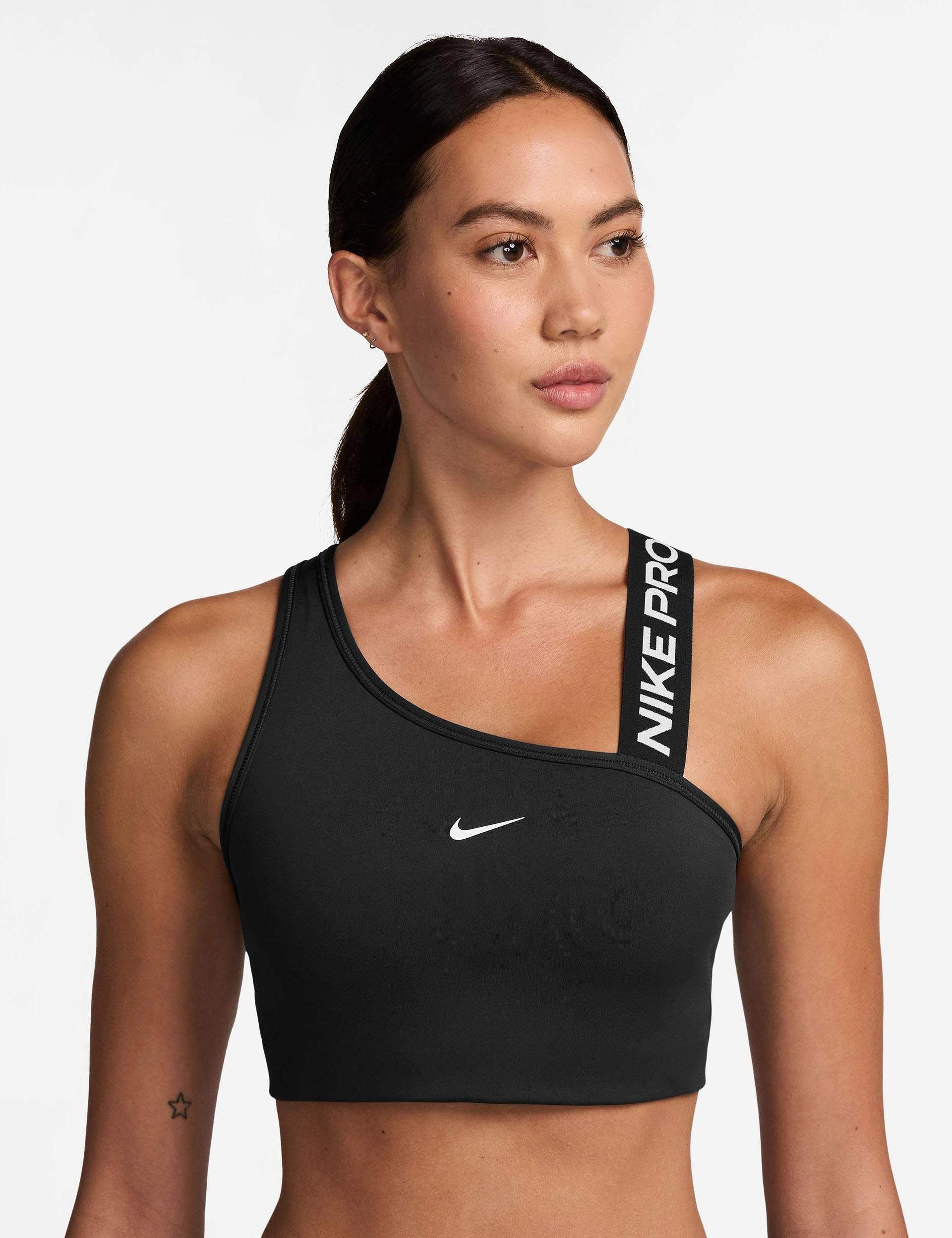 Pro Swoosh Asymmetrical  Bra - Black/White Durable Design Active