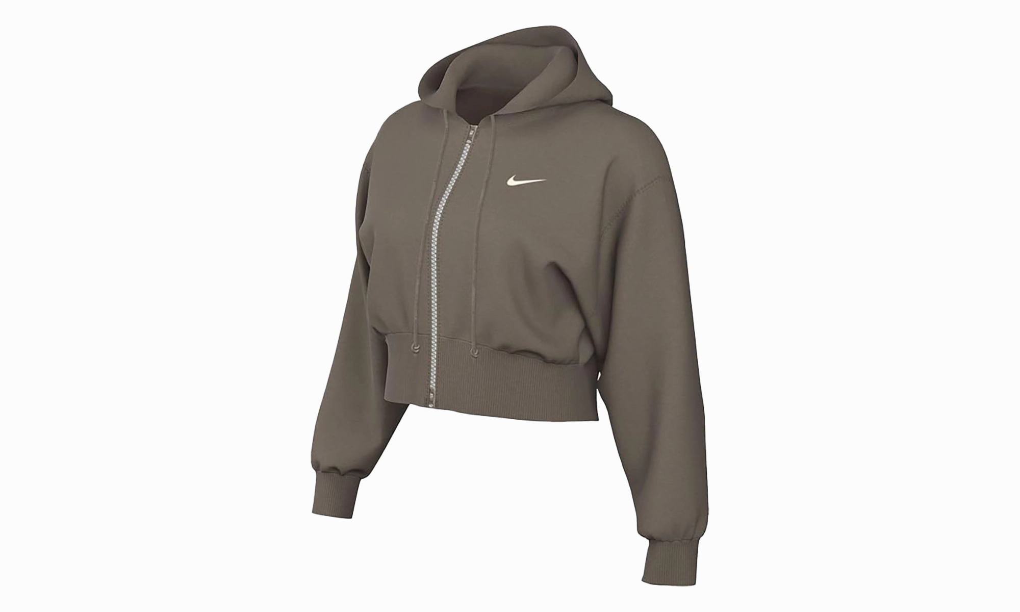 Phoenix Fleece Loose Cropped Full Zip Hoodie "Mink Brown"