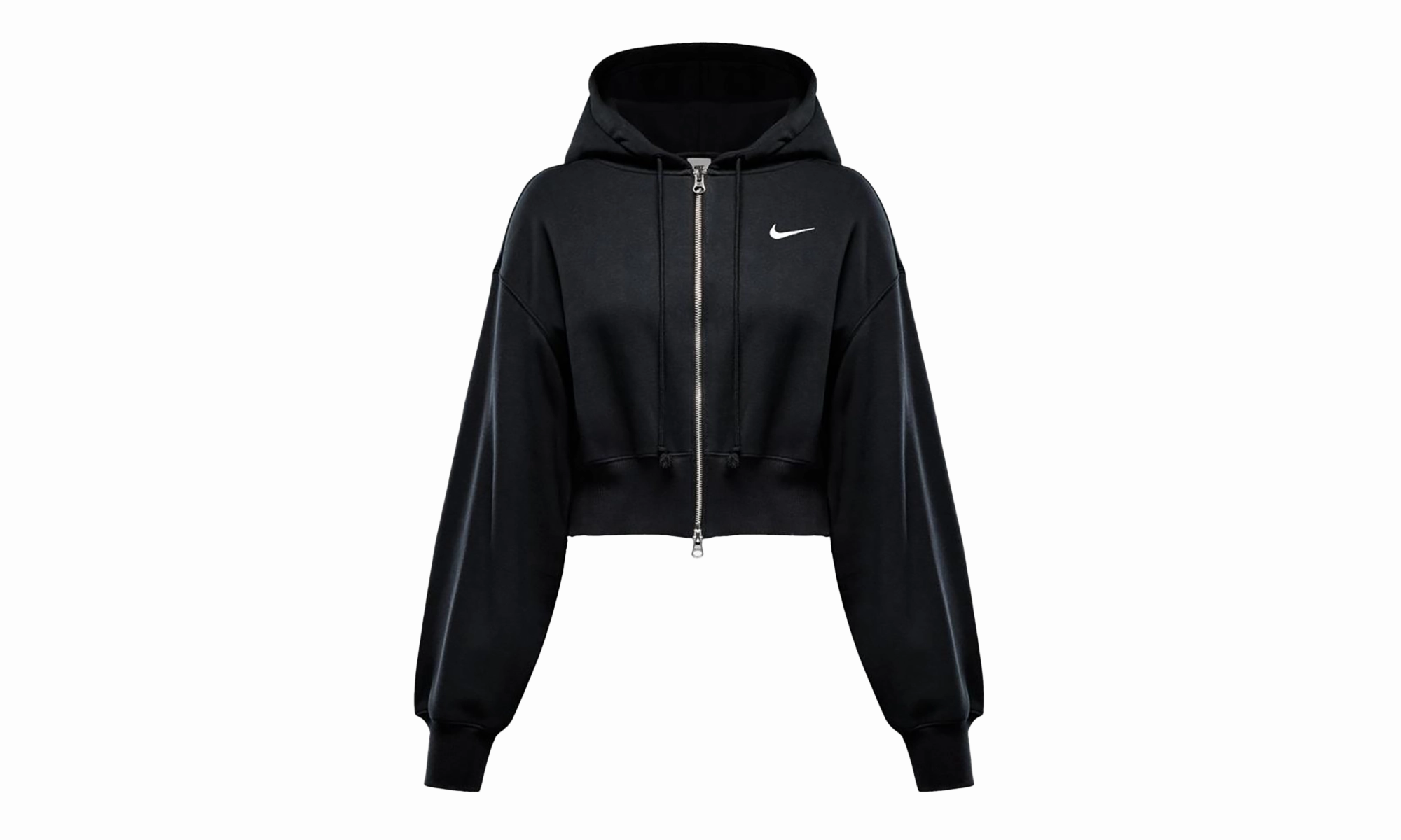 Phoenix Fleece Loose Cropped Full Zip Hoodie Wmns "Black"