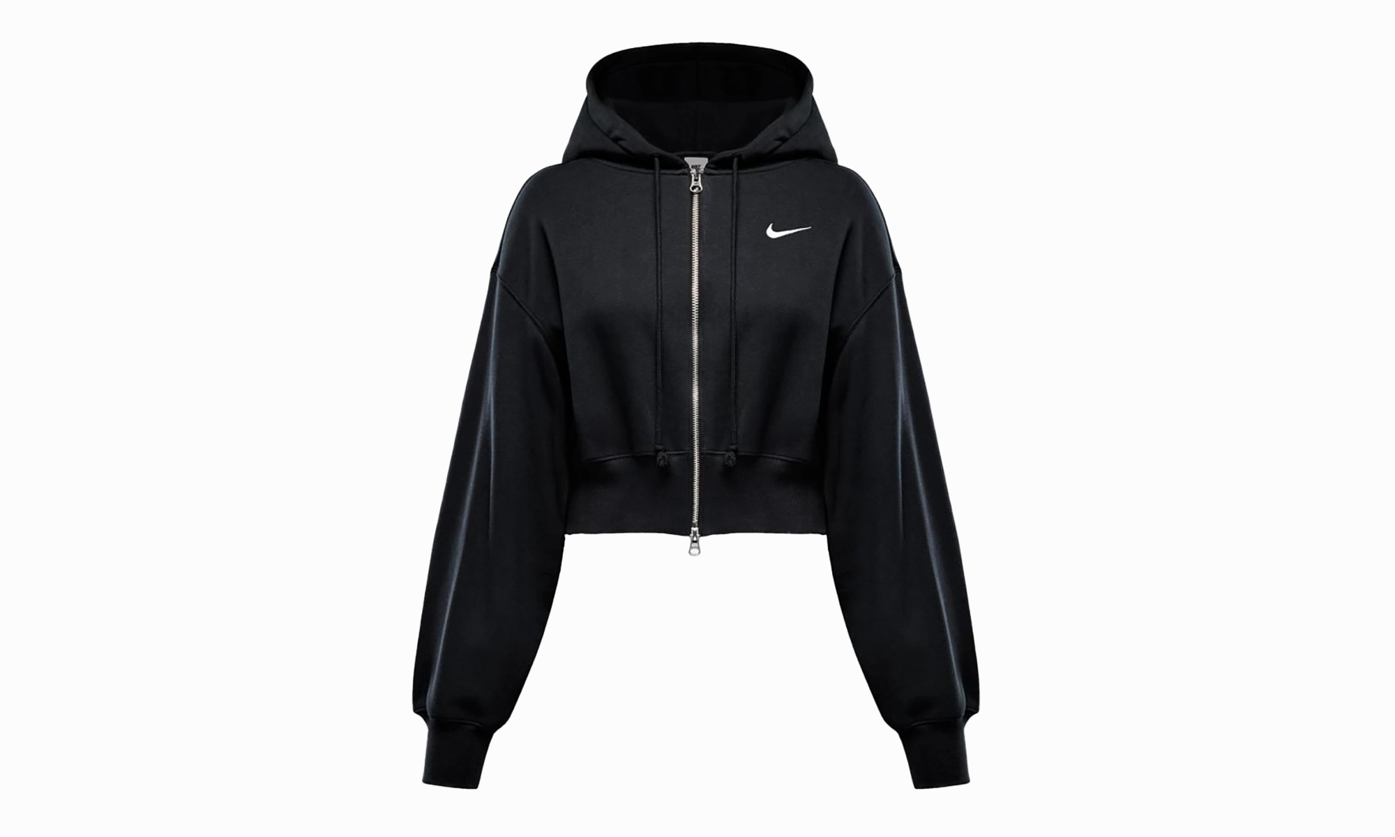 Phoenix Fleece Loose Cropped Full Zip Hoodie Wmns "Black"