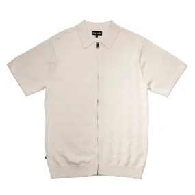 PASS~PORT Brasco ZIp S/S Knit - Cream Neutral Toned Stitching Checkered Print