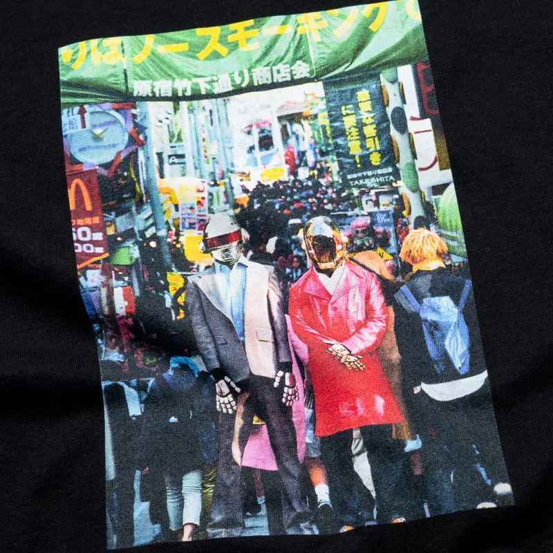 Pleasures Harajuku Tee - Black Three Thread Overlock Stitching full-length legs