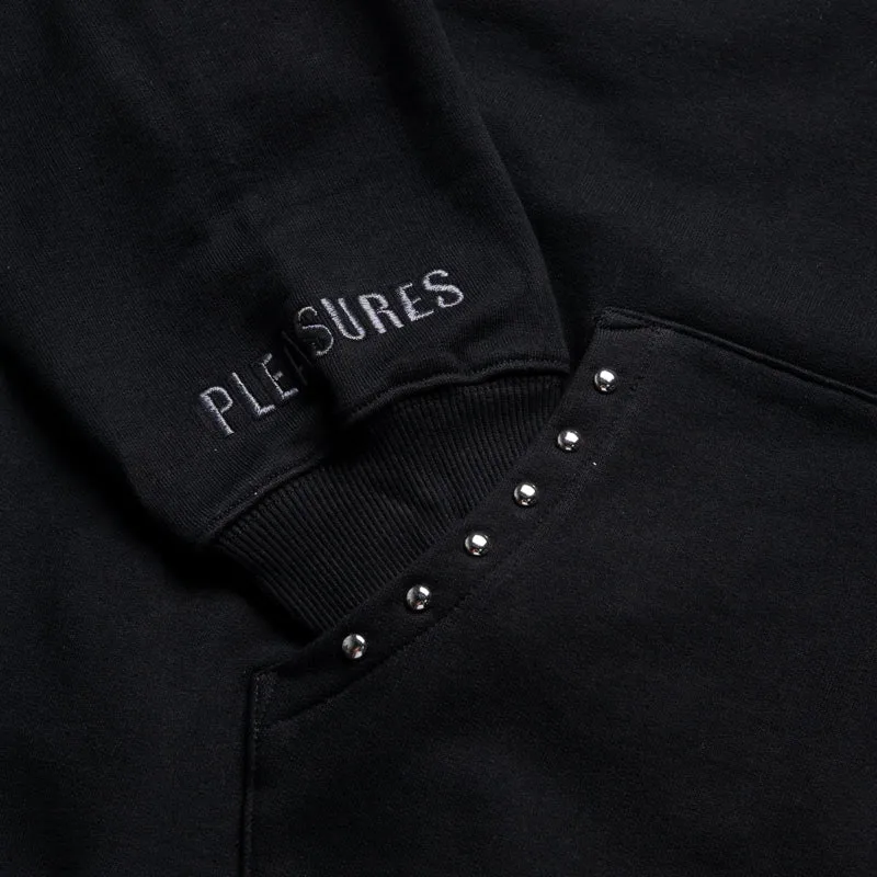 Pleasures Lucky Studded Hoodie - Black Compact Ribbed Cuffs Zippered Closure