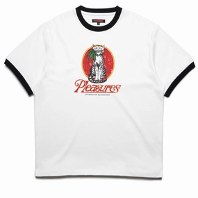 Pleasures Cat Heavyweight Ringer Tee - White fall clothes Quiet neighborhood