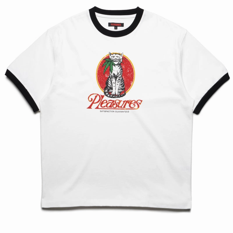 Pleasures Cat Heavyweight Ringer Tee - White fall clothes Quiet neighborhood