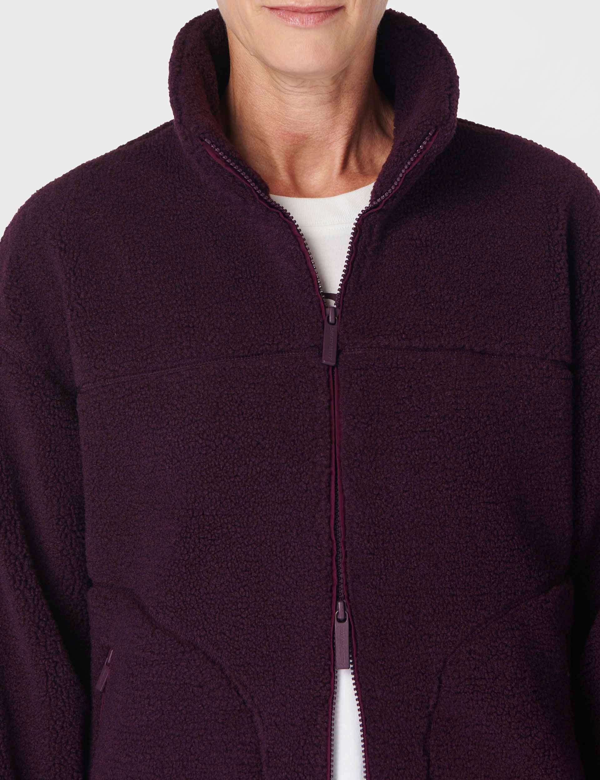 Fur Trim Modular Layering Compatibility Plush Textured Zip Up - Midnight Cherry Purple
