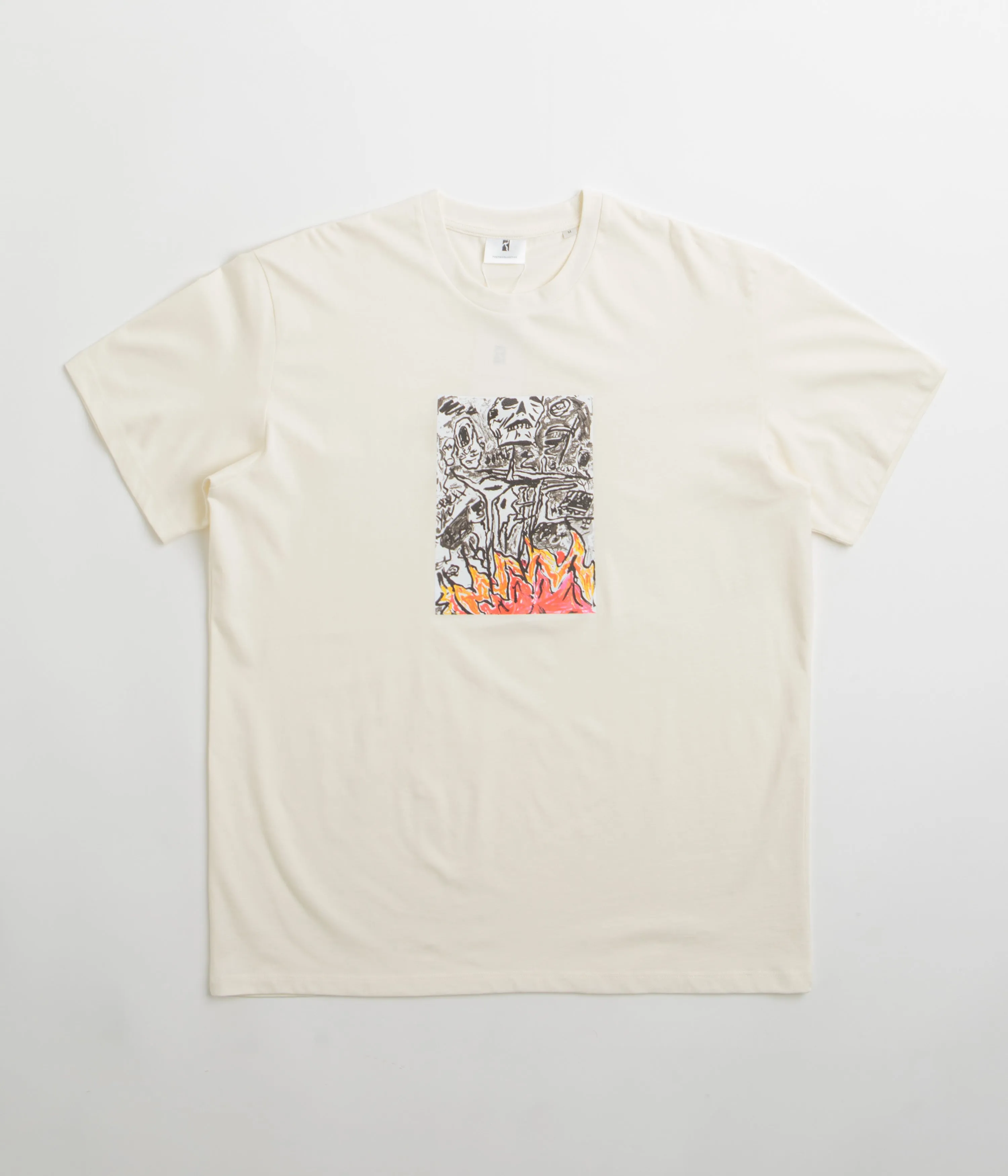 hang dry rayon shirt Poetic Collective Burning Skull T-Shirt - Ivory