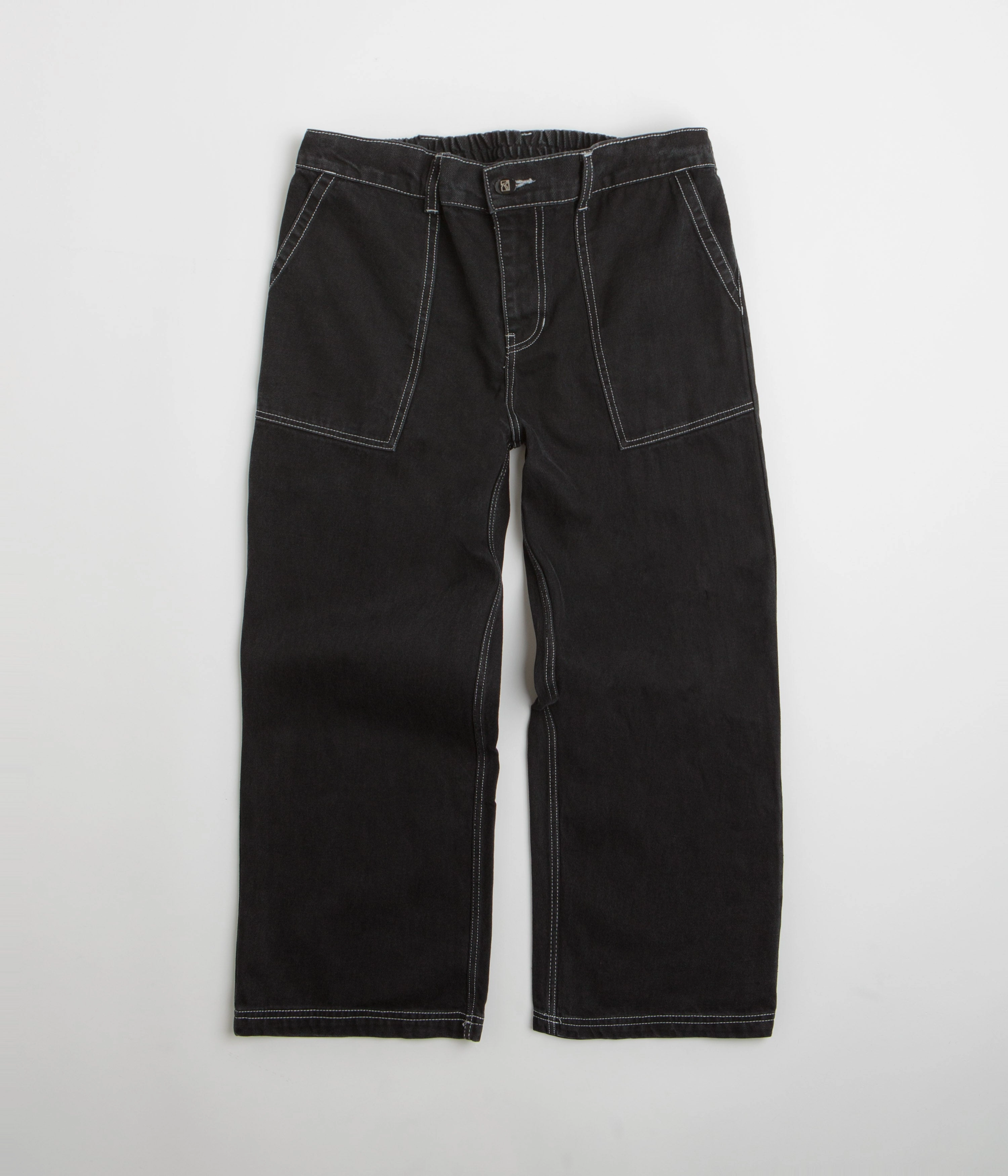 SecureCargoPockets Striped Pattern Poetic Collective Painter Pants - Black Denim / White Seams