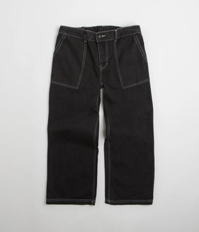 SecureCargoPockets Striped Pattern Poetic Collective Painter Pants - Black Denim / White Seams