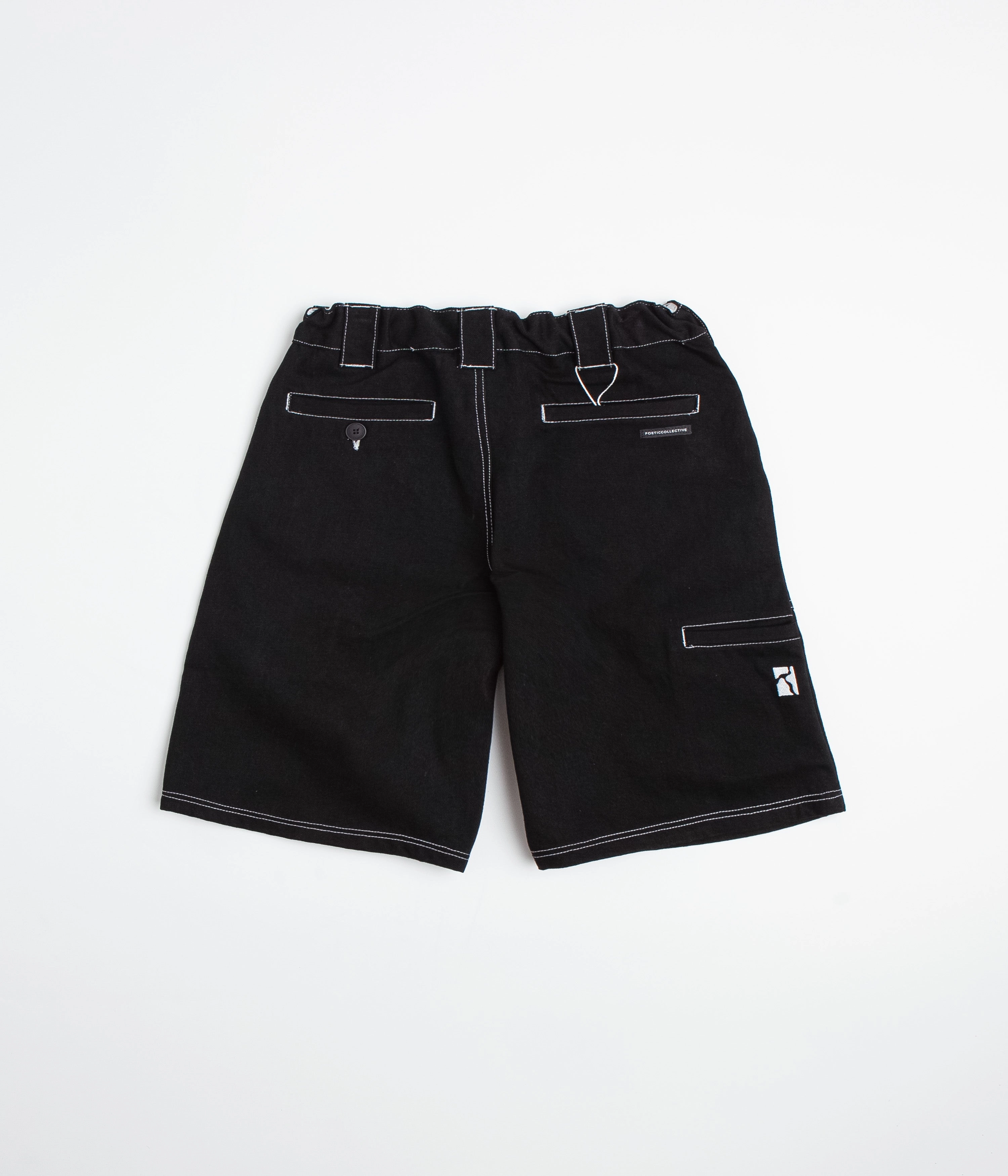Poetic Collective Painter Shorts - Black Denim / White Stitch Water Repellent Coating Blazer
