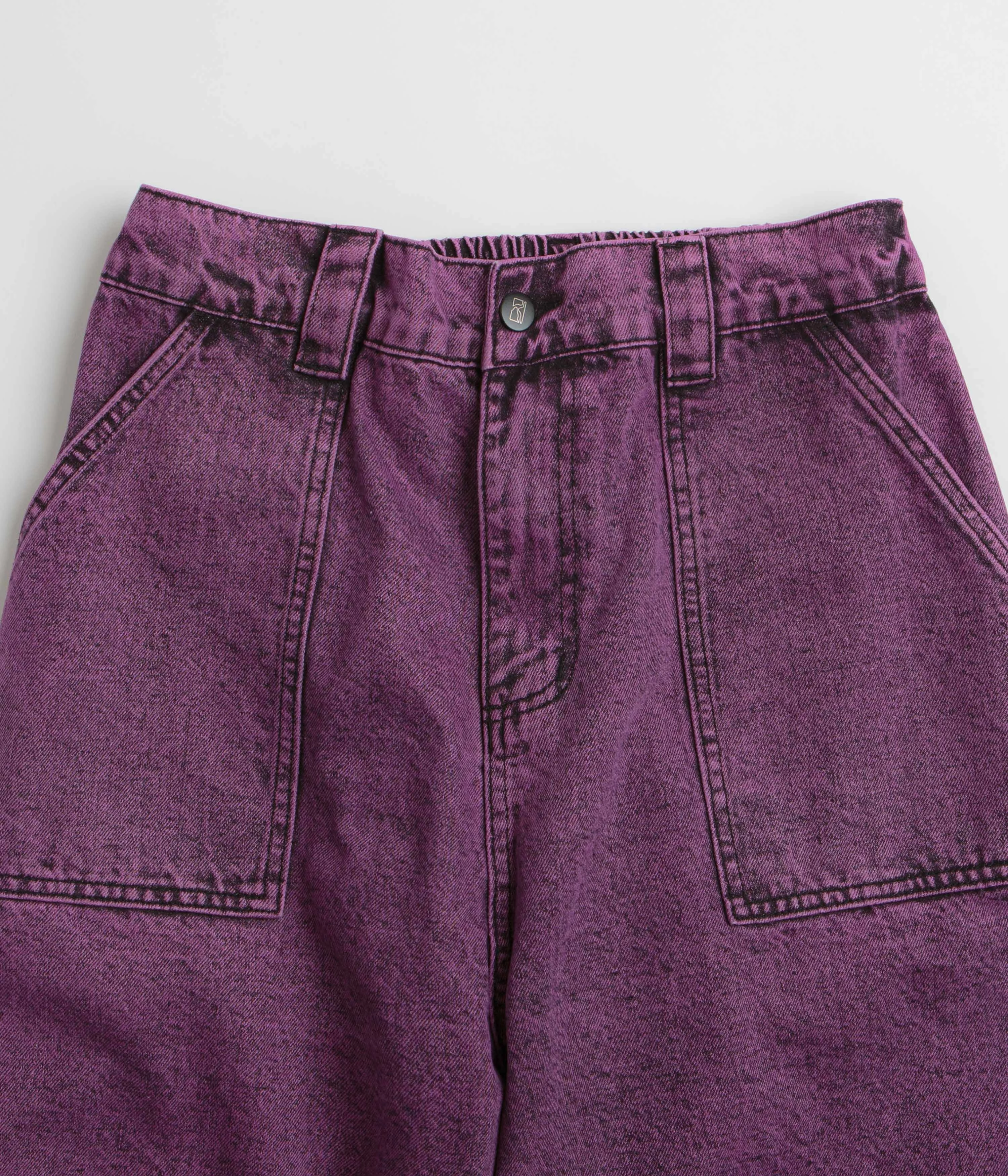 Fun Prints Poetic Collective x flatspot Painter Shorts - Purple Acid Wash Denim
