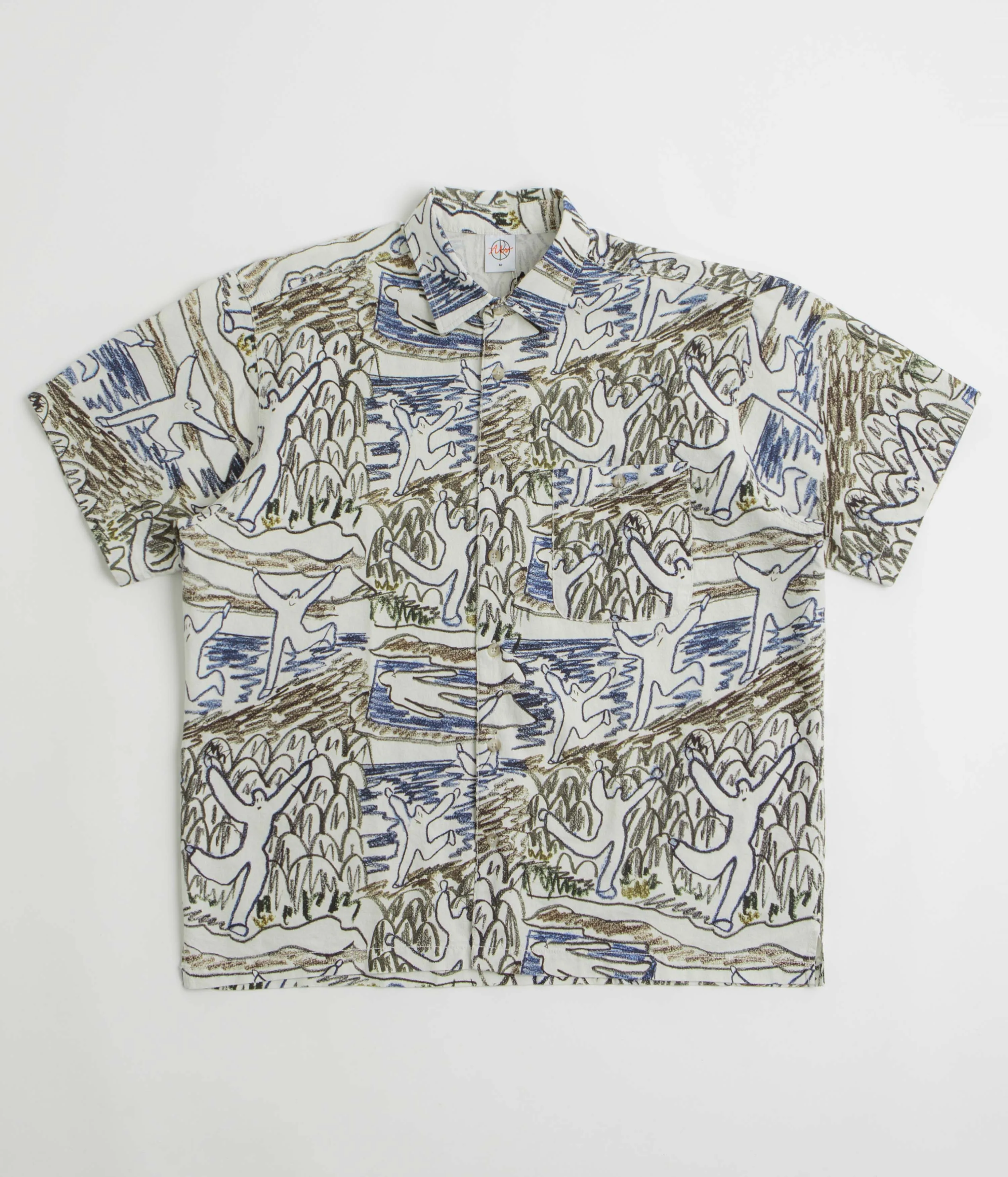Polar Beach Day Tom Short Sleeve Shirt - Off White Geometric Shape Twill Weave