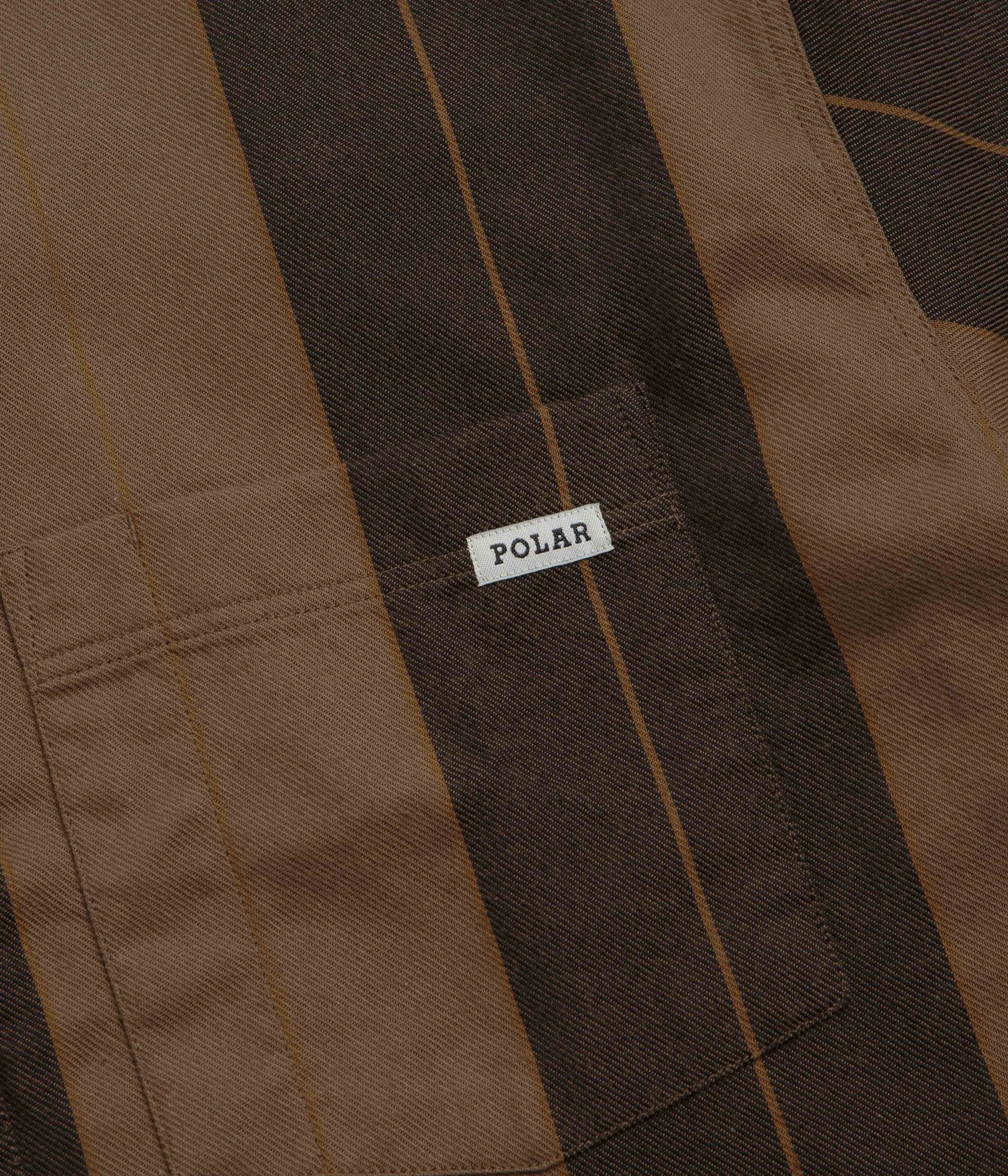Polar Mitchell Short Sleeve Shirt - Brown Block Stripe Glossy Texture Anti Pilling Surface