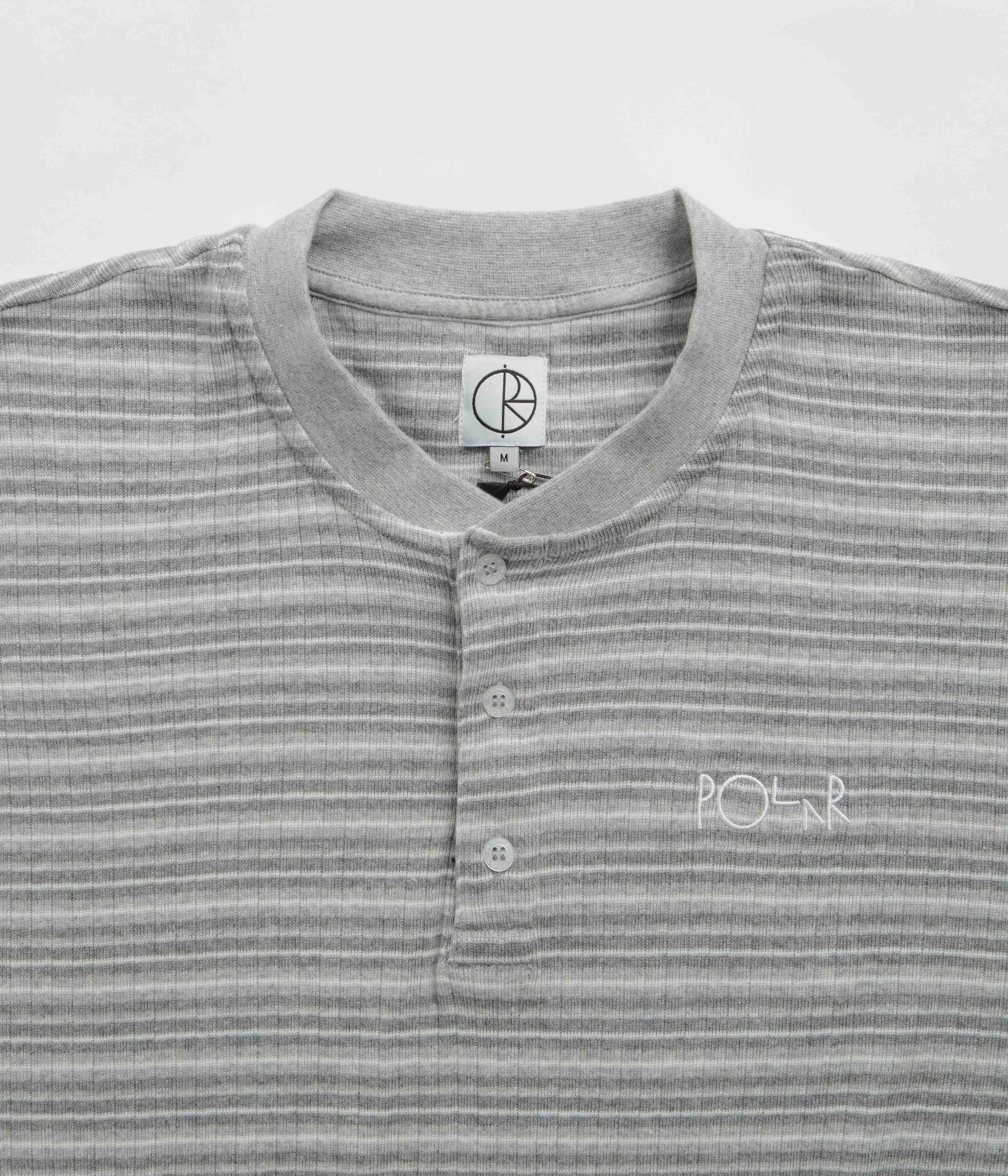 Pastel Colors Polar Stripe Rib Henley T-Shirt - Heather Grey