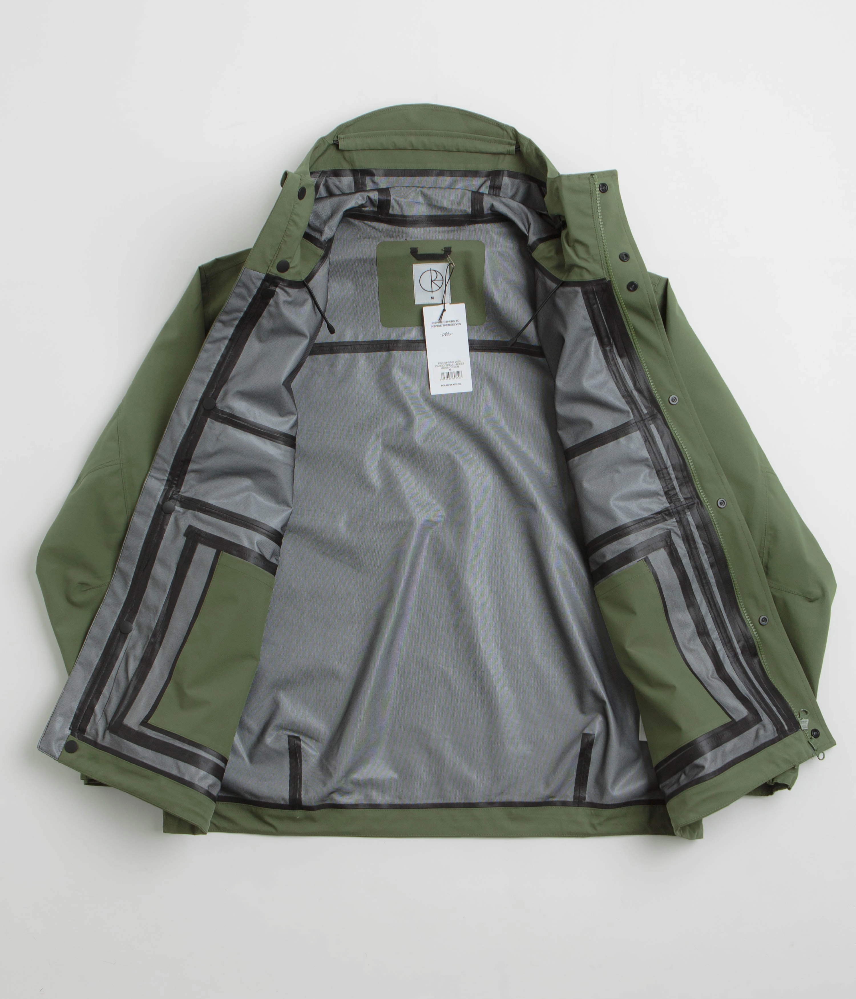 Minimal Utility Polar Cargo Shell Jacket - Moss Green