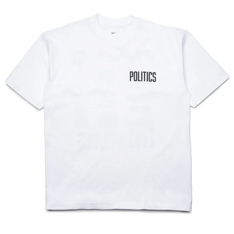 Politics Bootleg Tee - White Adjustable Waist Fitted Silhouette