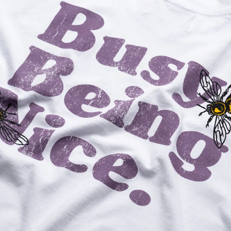 party venue event softball Politics Busy Being Nice Core Tee - White/Mauve