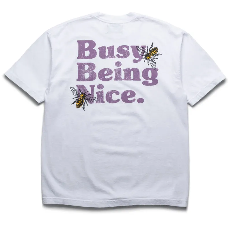 Politics Busy Being Nice Core Tee - White/Mauve Geometric Pattern
