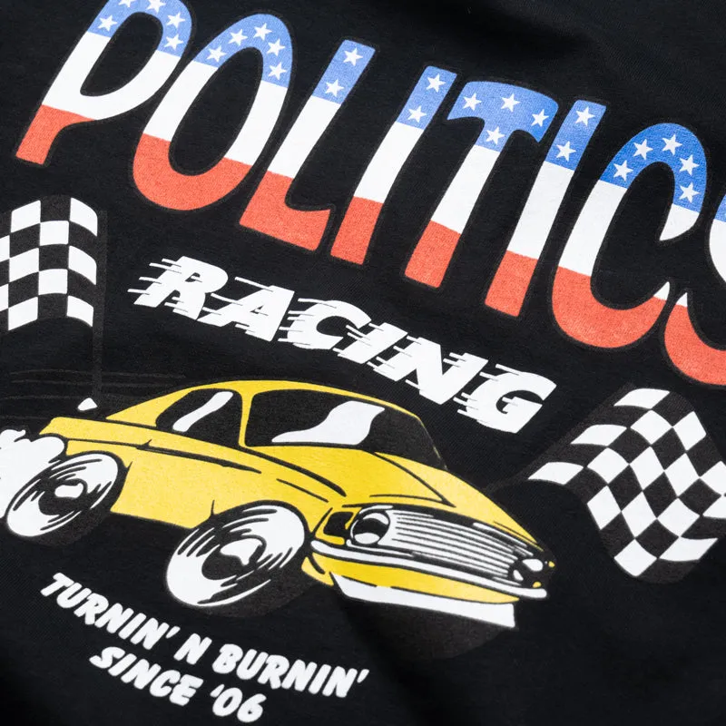 Three Thread Overlock Stitching Politics Racing Tee - Black