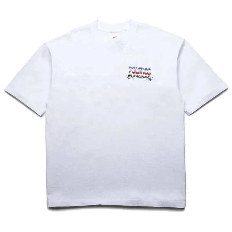 home clothes cigarette pants silhouette Politics Racing Tee - White