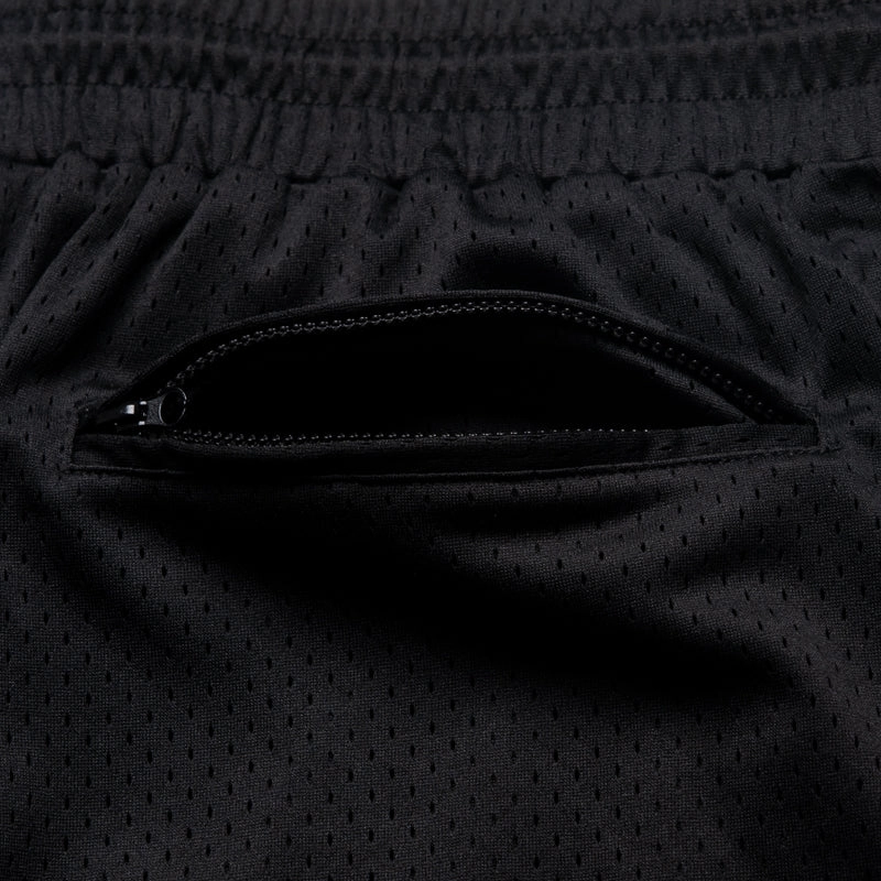 Stretch Woven Fabric Politics Mesh Shorts - Black